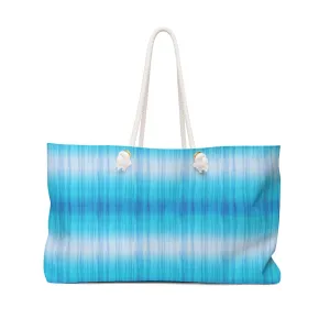 Blue and White Tie Dye Style Pattern Boho Weekender Bag For Shopping, Traveling, Oversized Tote With Rope Handles