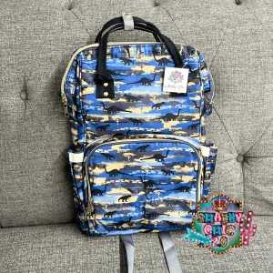 Blue Camo Dinosaur Print Diaper Bag Backpack