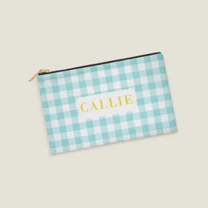 Blue Gingham Personalized Zipper Pouch