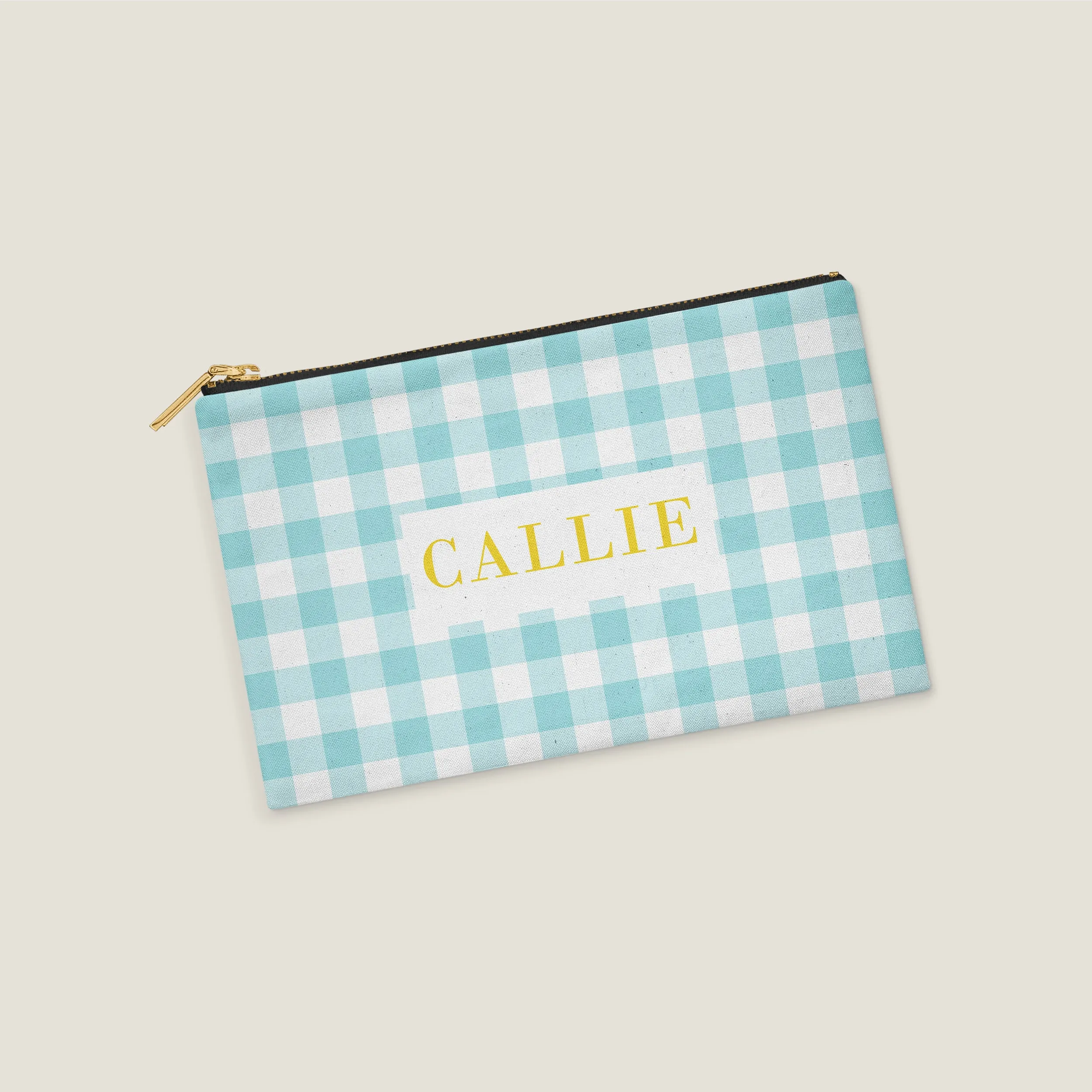 Blue Gingham Personalized Zipper Pouch