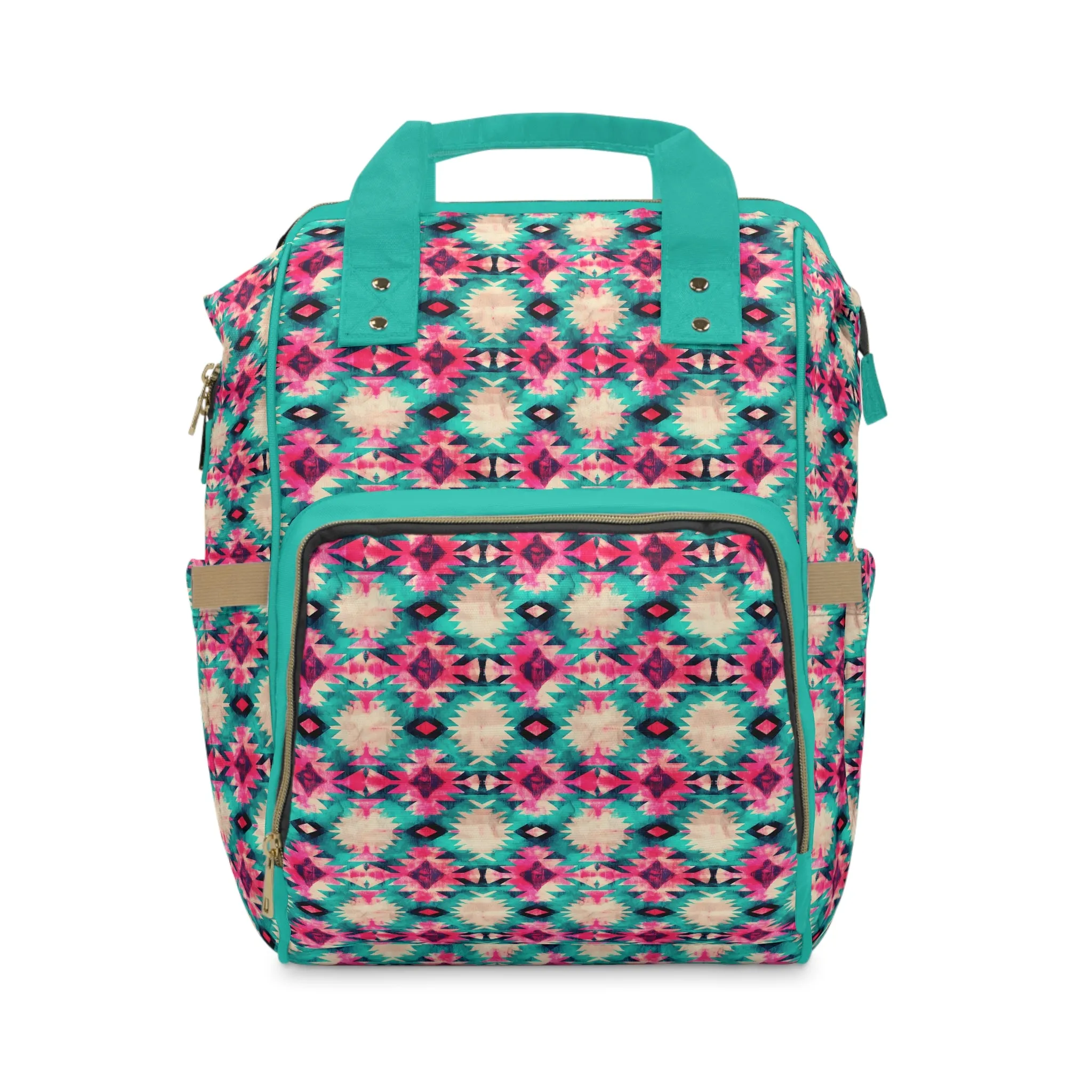 Boho-Chic Aztec Diaper Backpack - Multifunctional & Durable Nylon Changing Bag with Tribal Patterns, Spacious & Organized for Modern Parents