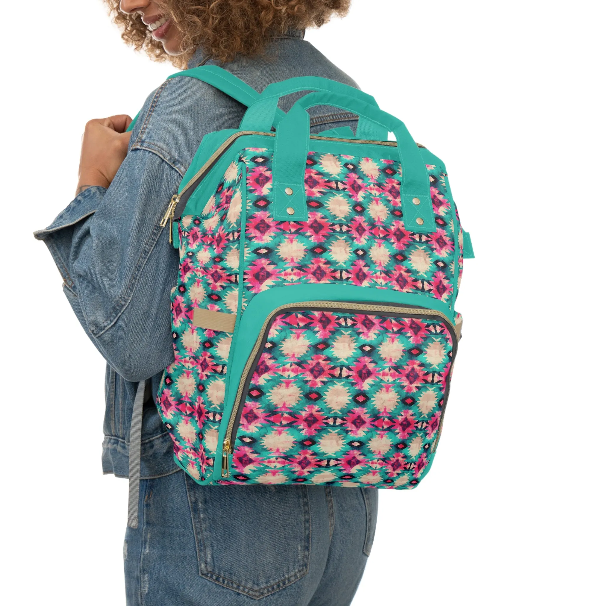 Boho-Chic Aztec Diaper Backpack - Multifunctional & Durable Nylon Changing Bag with Tribal Patterns, Spacious & Organized for Modern Parents