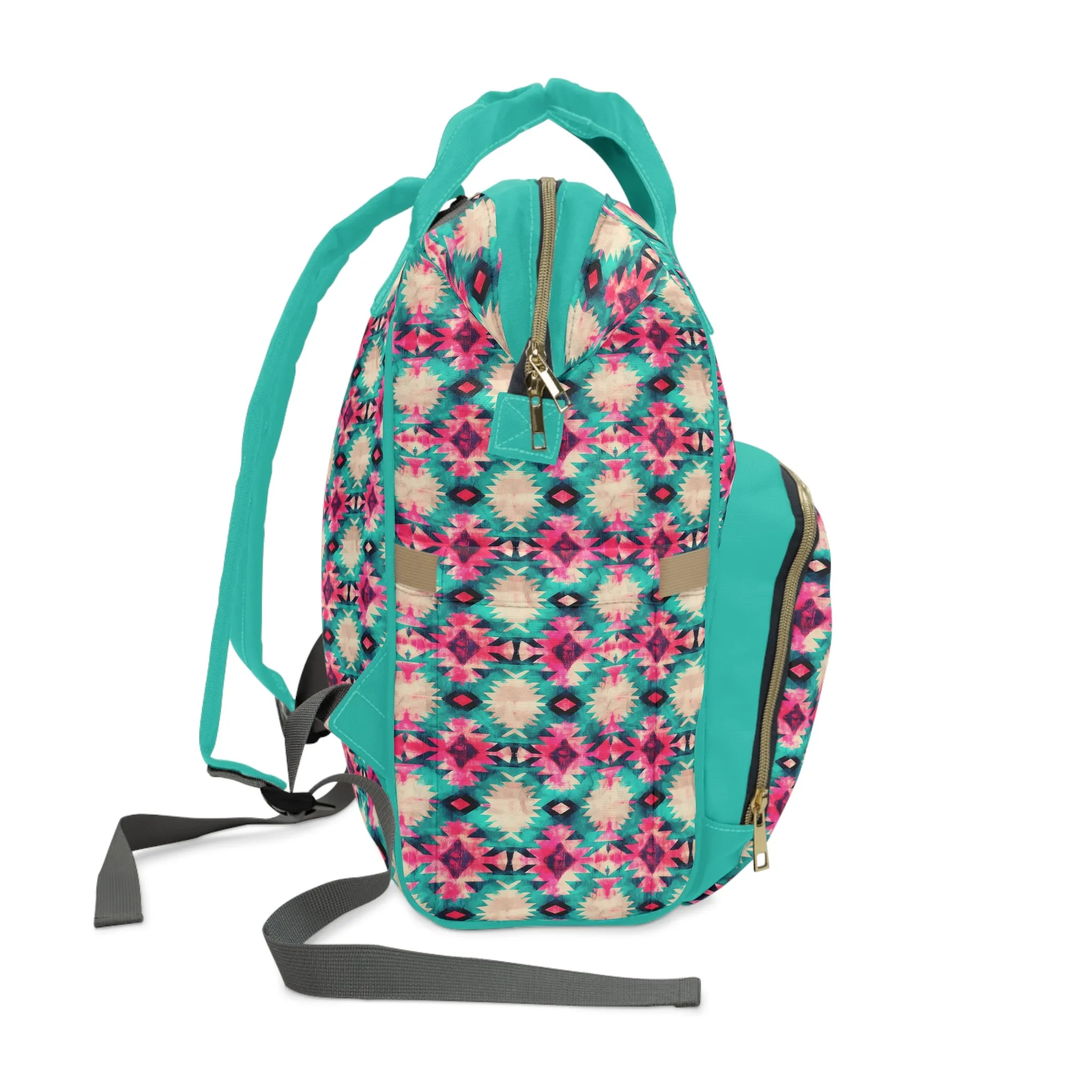 Boho-Chic Aztec Diaper Backpack - Multifunctional & Durable Nylon Changing Bag with Tribal Patterns, Spacious & Organized for Modern Parents