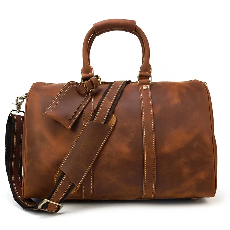 Brand Name Luxury Designer Genuine Leather Mens Travel Bag Wine Red Smooth Natural Cowskin Duffle Bag For Male 2019 Latest Style