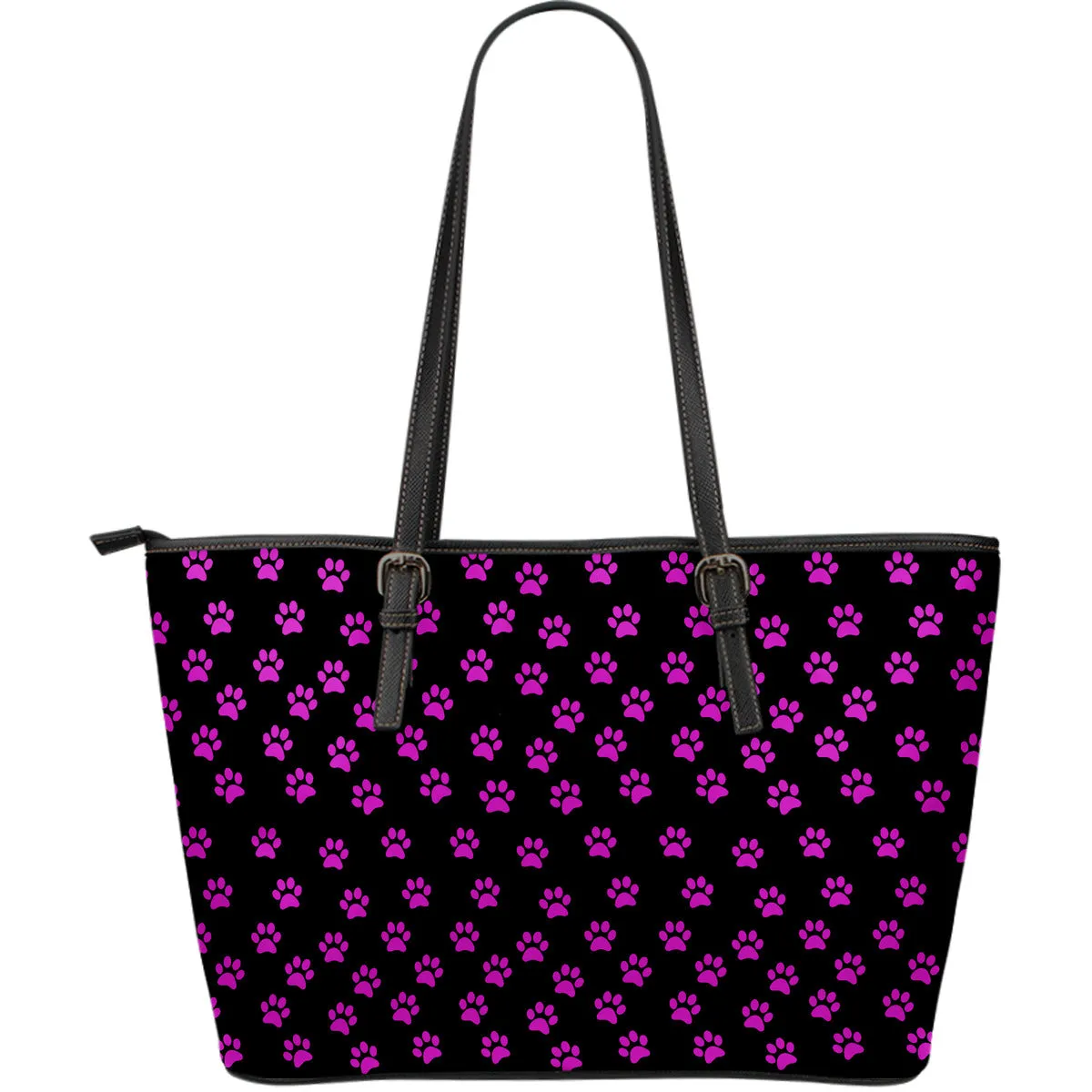 Bright Purple Paw Prints Eco-Friendly Leather Tote