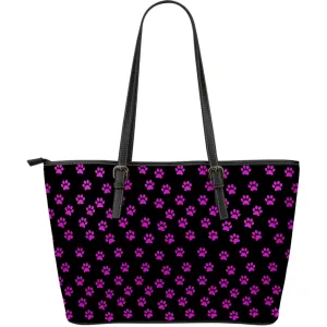 Bright Purple Paw Prints Eco-Friendly Leather Tote