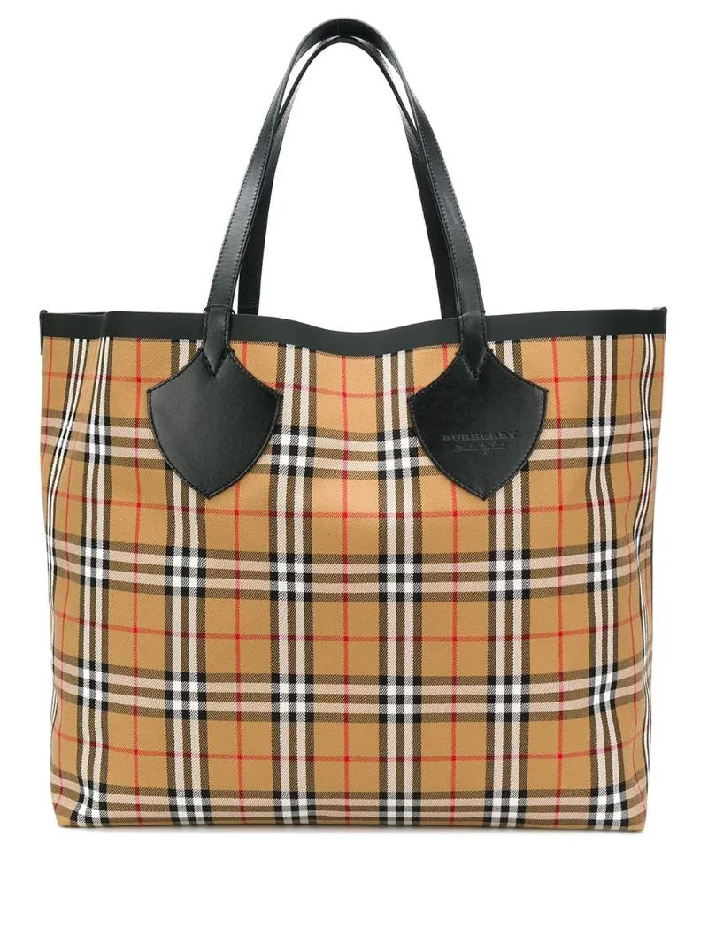 Burberry - The Giant check tote - women - Cotton/Leather - One Size - Neutrals
