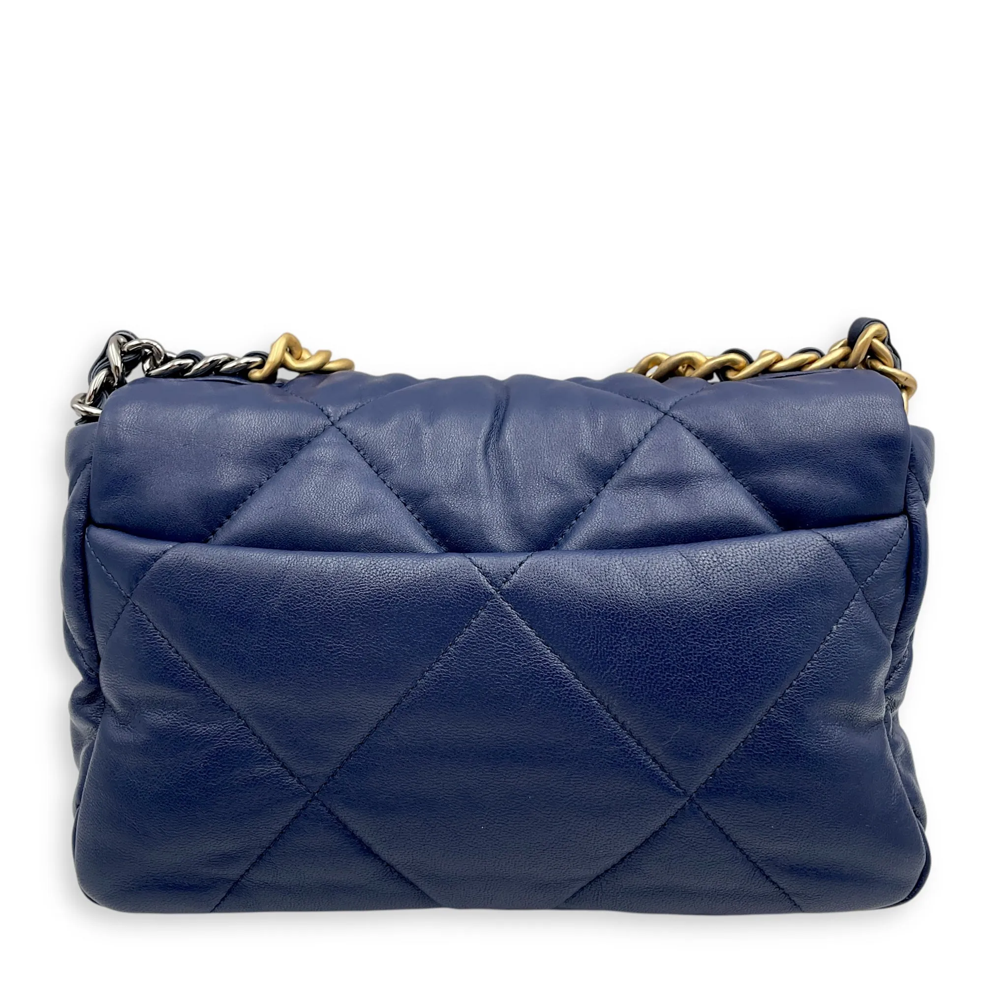 C19 Flap Small Blue Crossbody Bag in Goat Leather, 3-Tone hardware