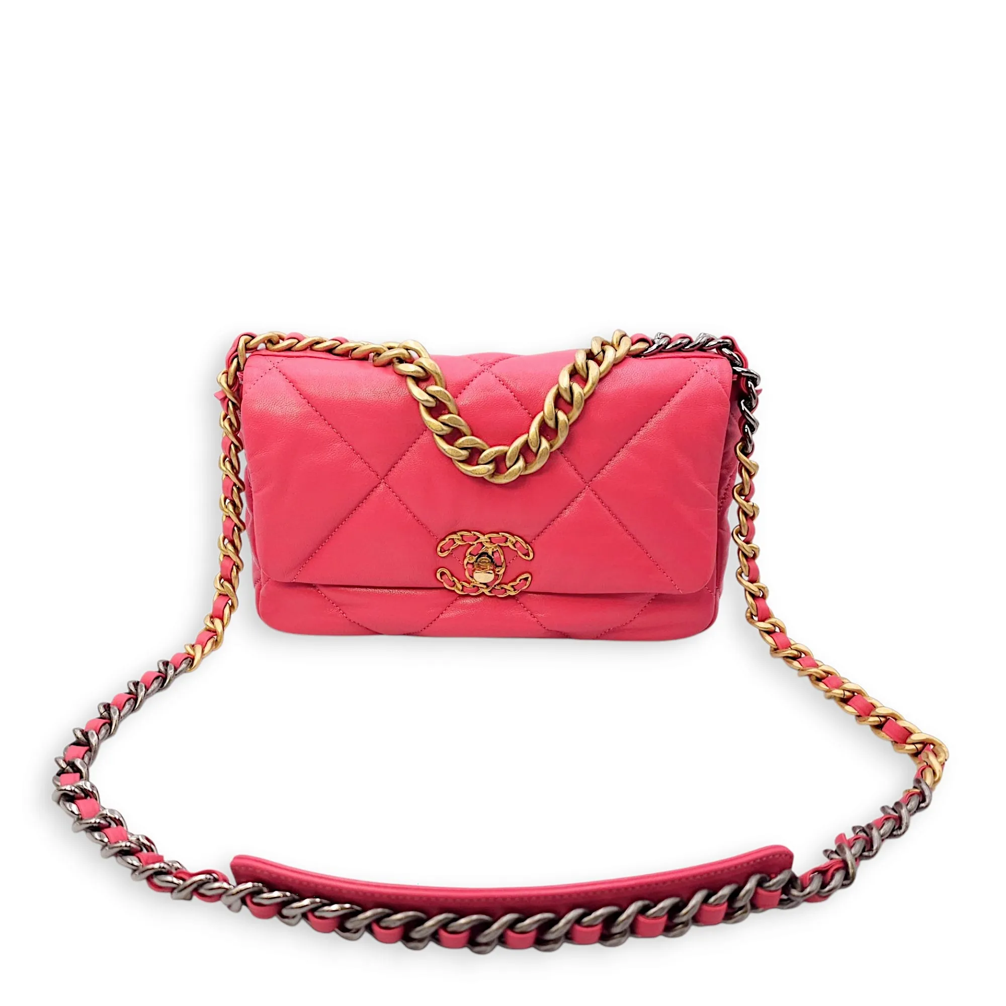 C19 Flap Small Pink Crossbody Bag in Goat Leather, 3-Tone hardware