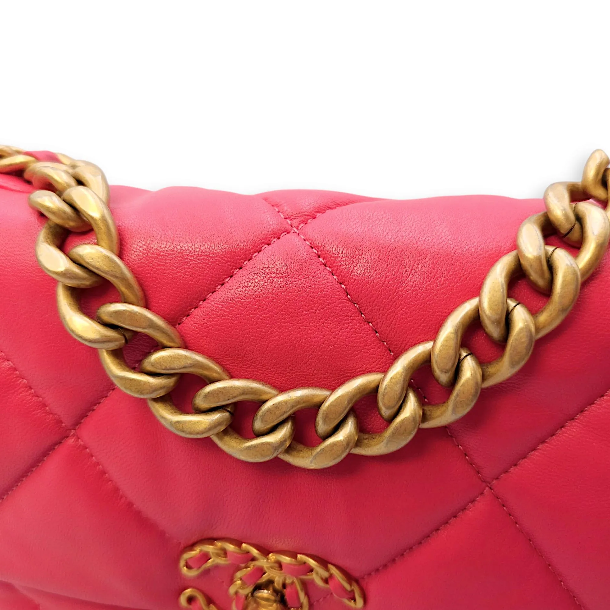 C19 Flap Small Pink Crossbody Bag in Goat Leather, 3-Tone hardware
