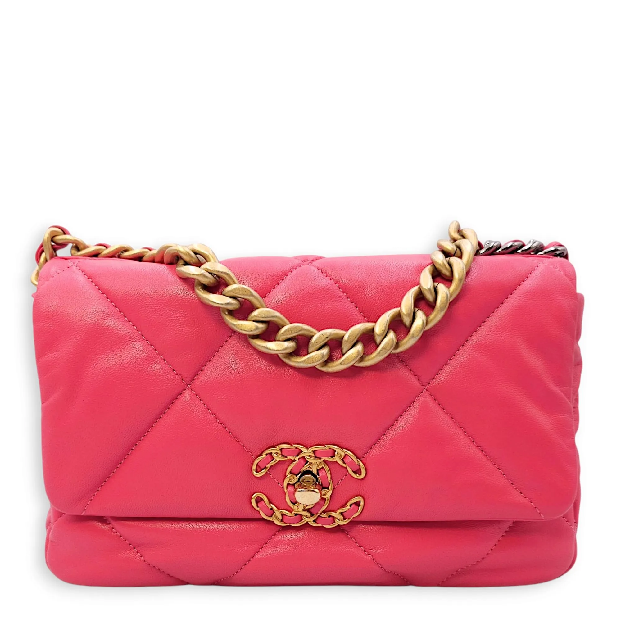 C19 Flap Small Pink Crossbody Bag in Goat Leather, 3-Tone hardware