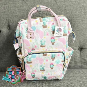 Cactus and Pink Rainbow Print Diaper Bag Backpack