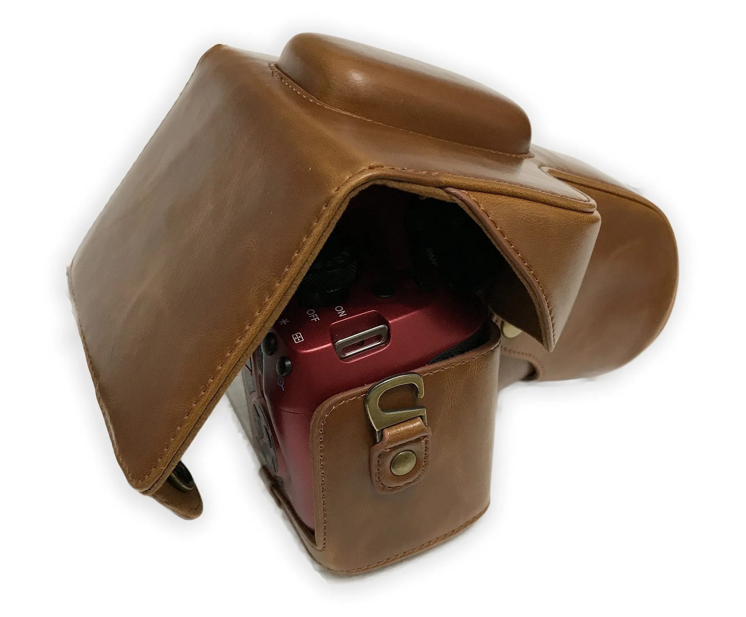 Camson Leather Case for Canon EOS Rebel T7, T6, T5, T3, with 18-55mm Lens (Coffee)