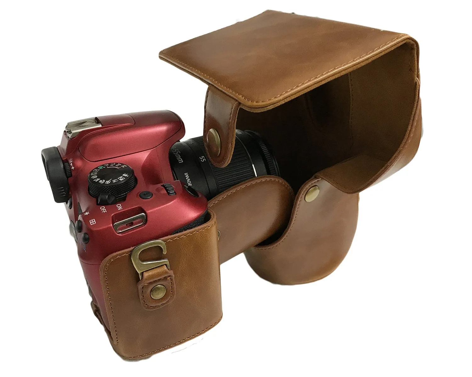 Camson Leather Case for Canon EOS Rebel T7, T6, T5, T3, with 18-55mm Lens (Coffee)