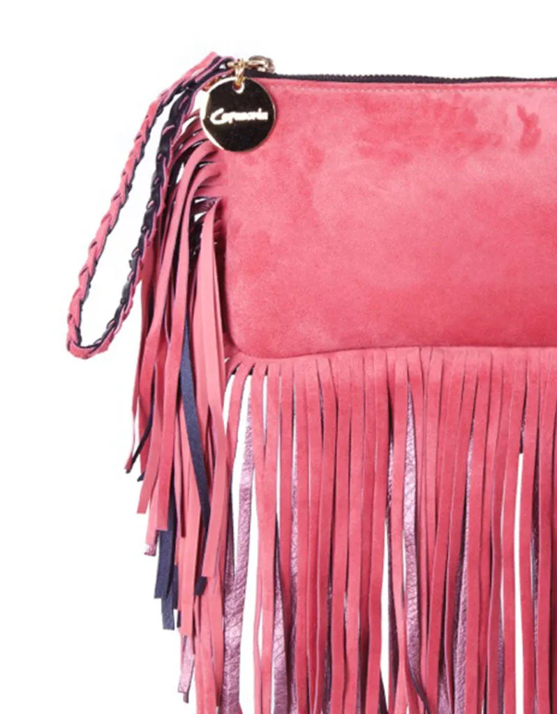Capazonia Fidji Mini Fringe Clutch in Pink Suede