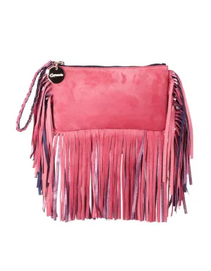 Capazonia Fidji Mini Fringe Clutch in Pink Suede