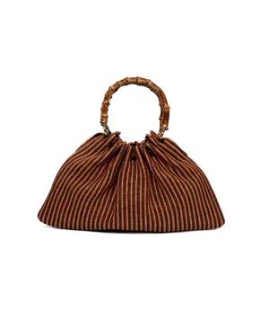 Caterina Bamboo Raffia Bag - stripes orange and black