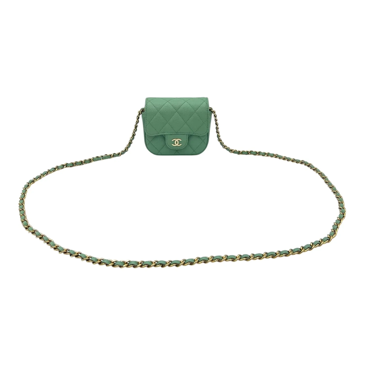 CC Green Card Wallet Crossbody in Caviar Leather, Gold hardware