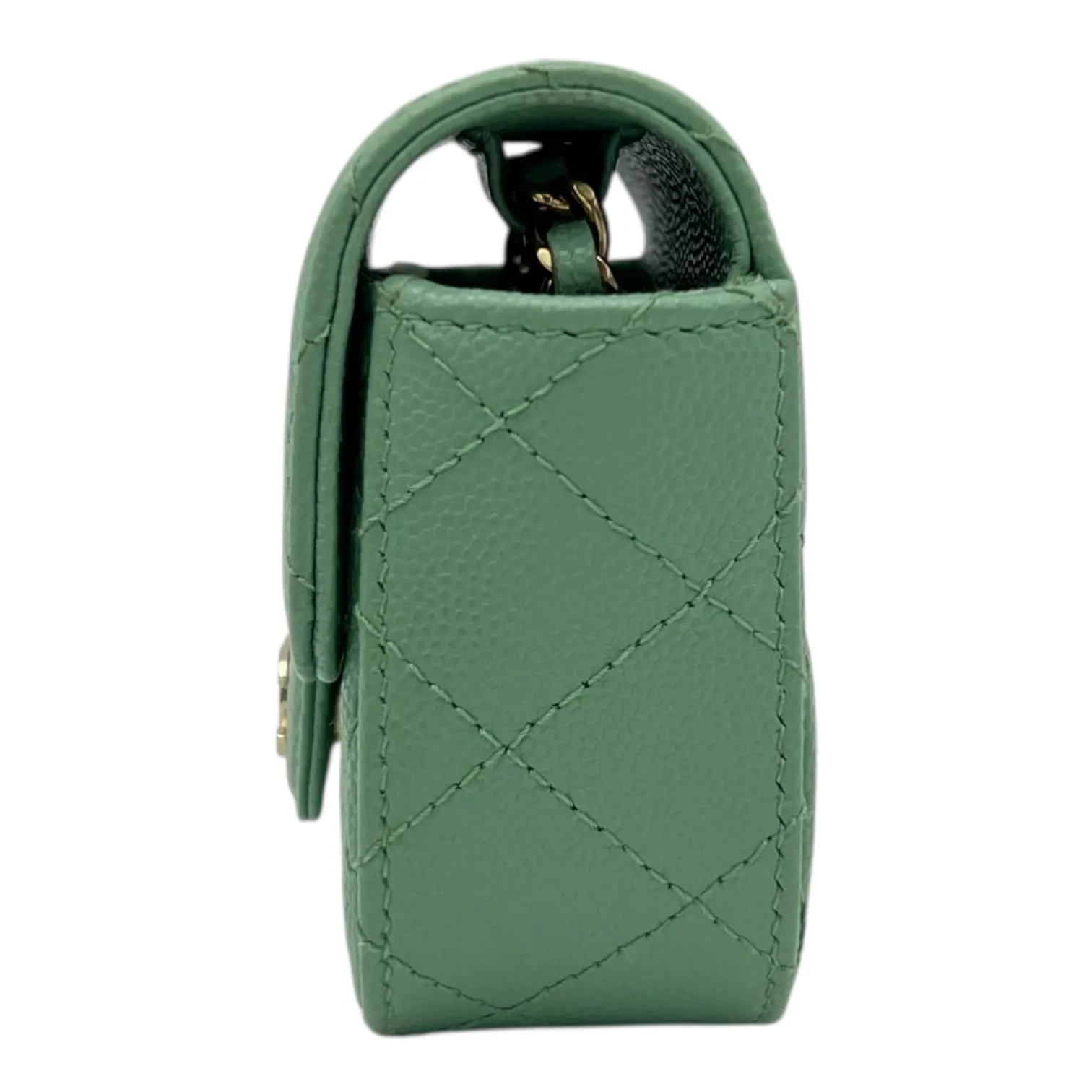 CC Green Card Wallet Crossbody in Caviar Leather, Gold hardware