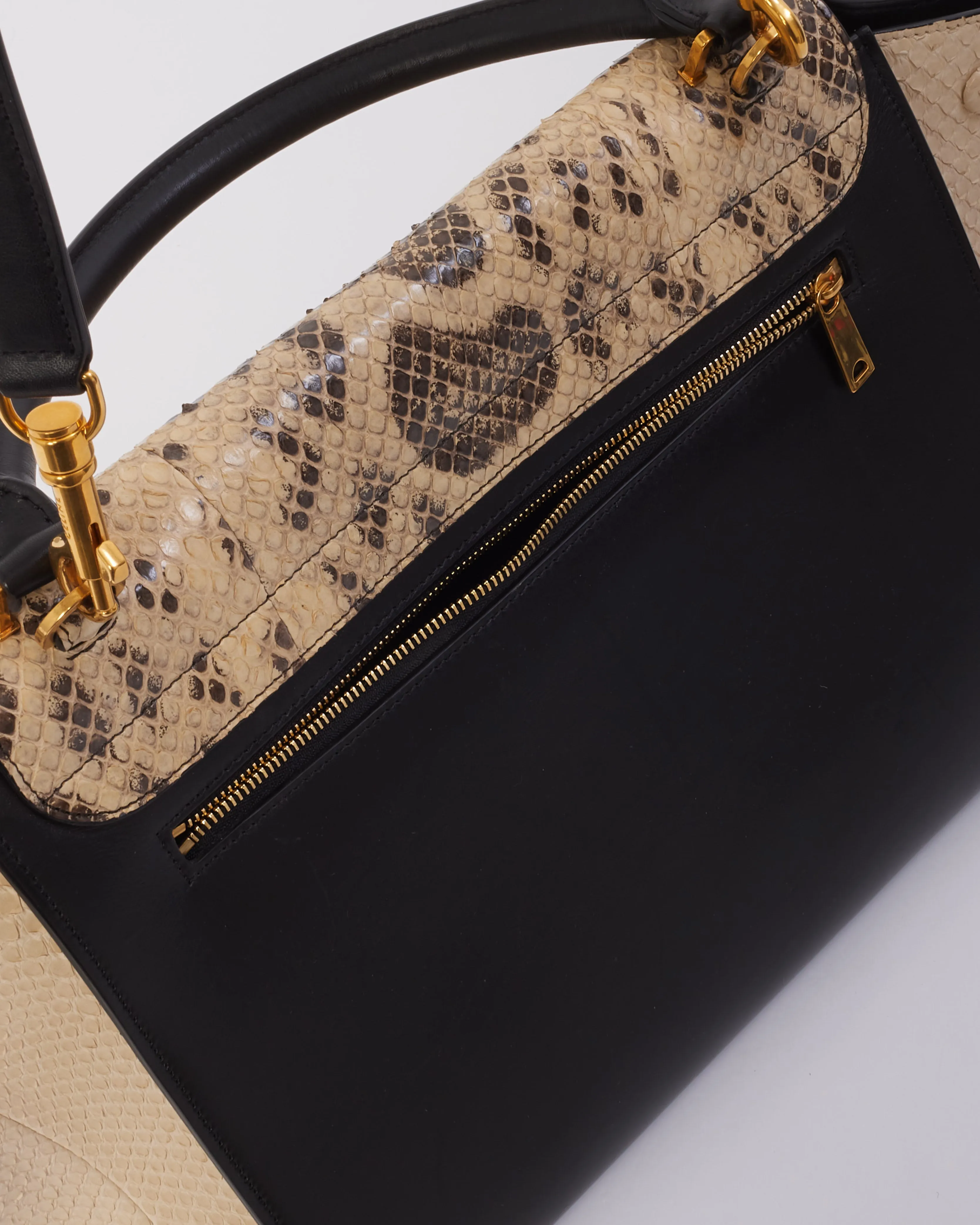 Celine Black & White Python & Leather Medium Trapeze Bag