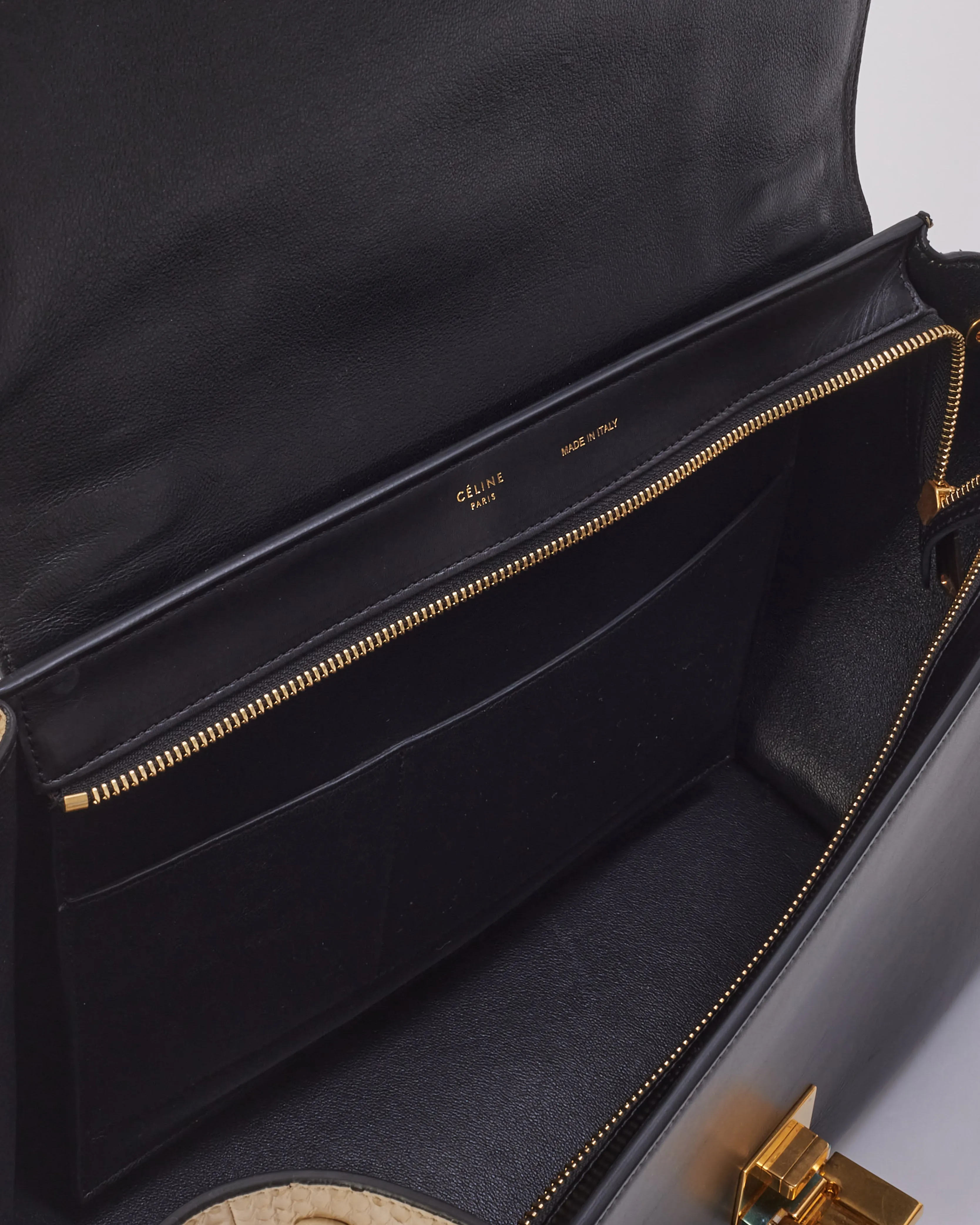 Celine Black & White Python & Leather Medium Trapeze Bag