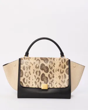 Celine Black & White Python & Leather Medium Trapeze Bag