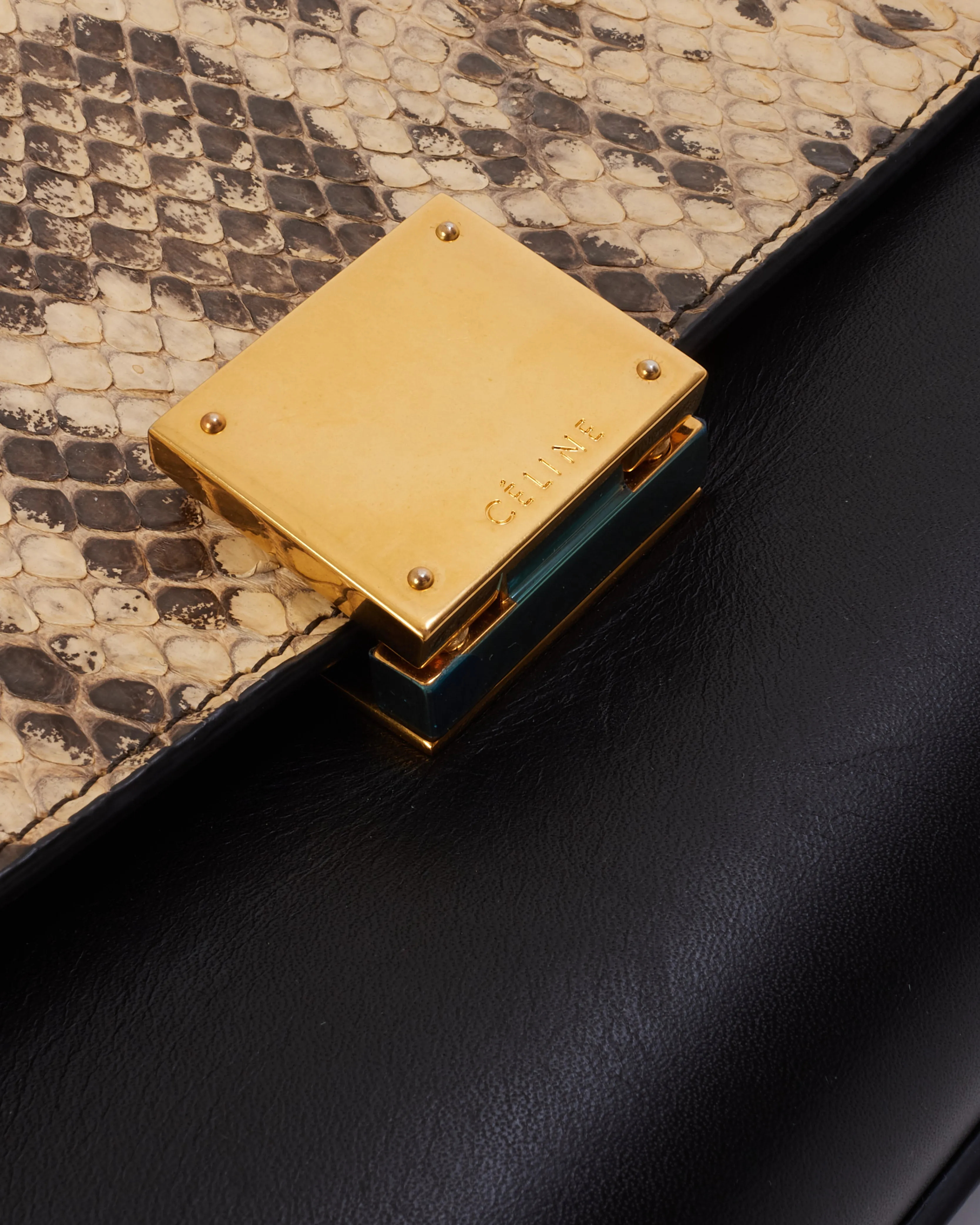 Celine Black & White Python & Leather Medium Trapeze Bag