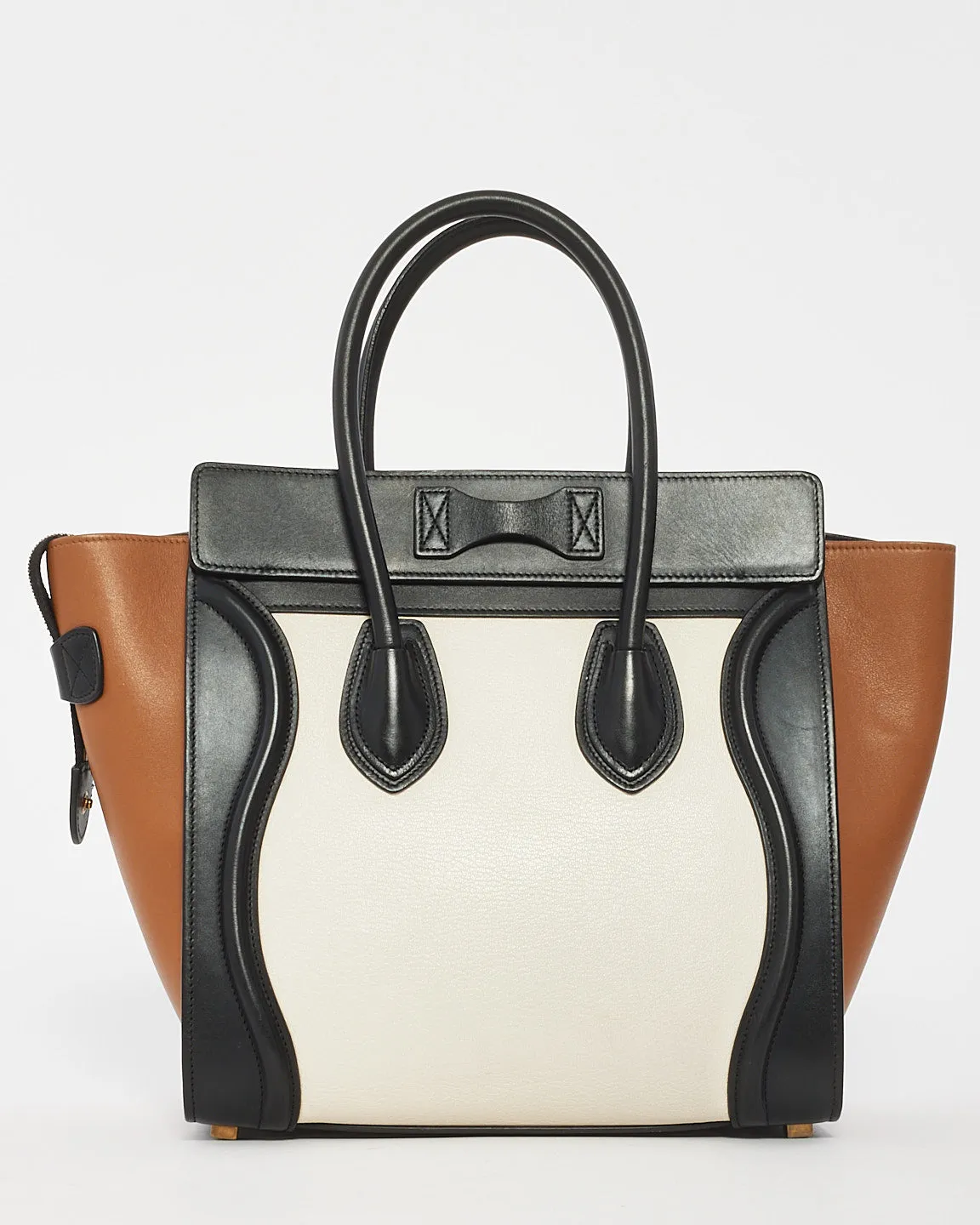 Celine Black Brown White Leather Micro Luggage Tote Bag