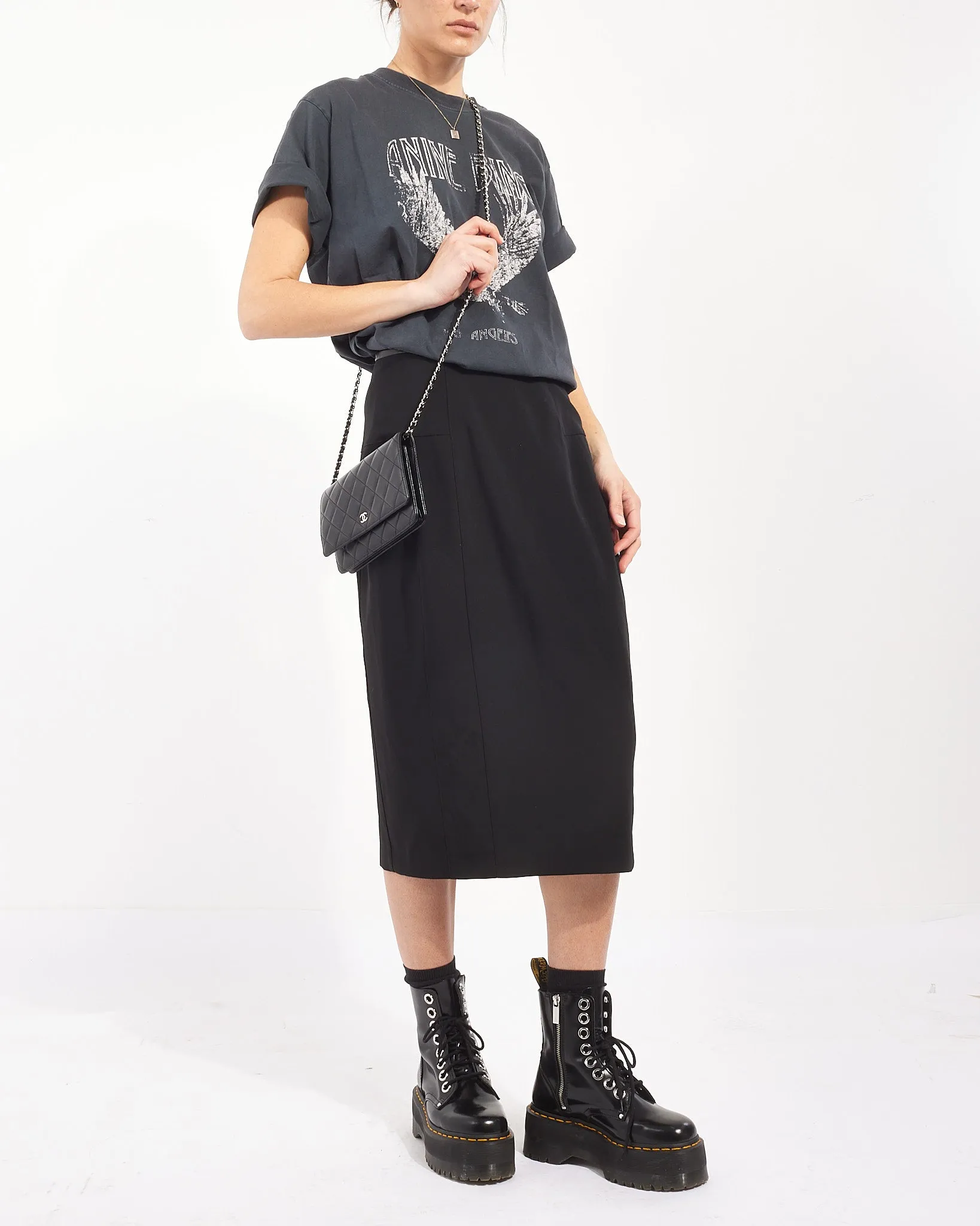 Chanel Black Lambskin Leather Wallet on Chain with Silver Hardware