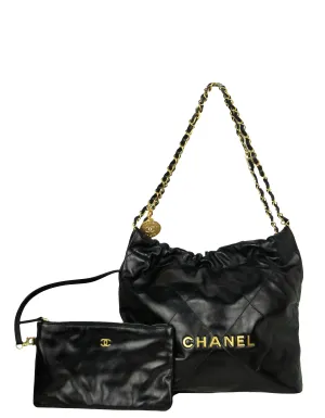 Chanel Black Shiny Calfskin Quilted Small Chanel 22 Tote Bag