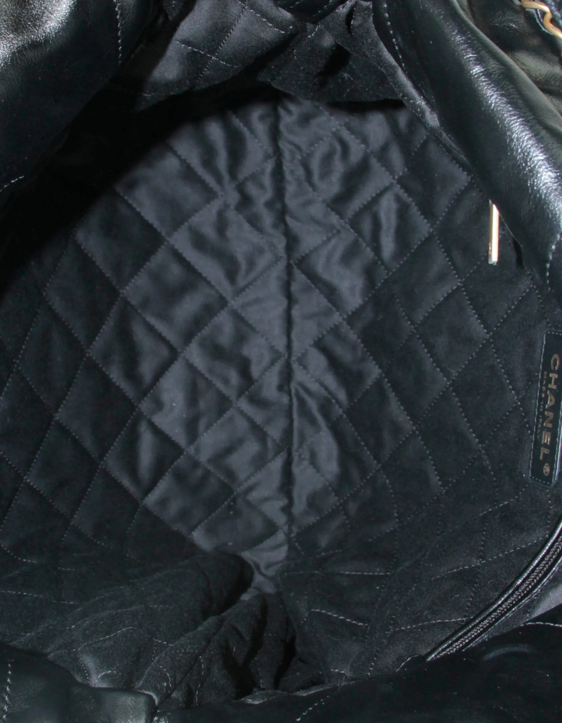Chanel Black Shiny Calfskin Quilted Small Chanel 22 Tote Bag