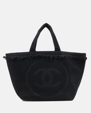 Chanel Black Terry Fringe CC Logo Beach Tote Bag