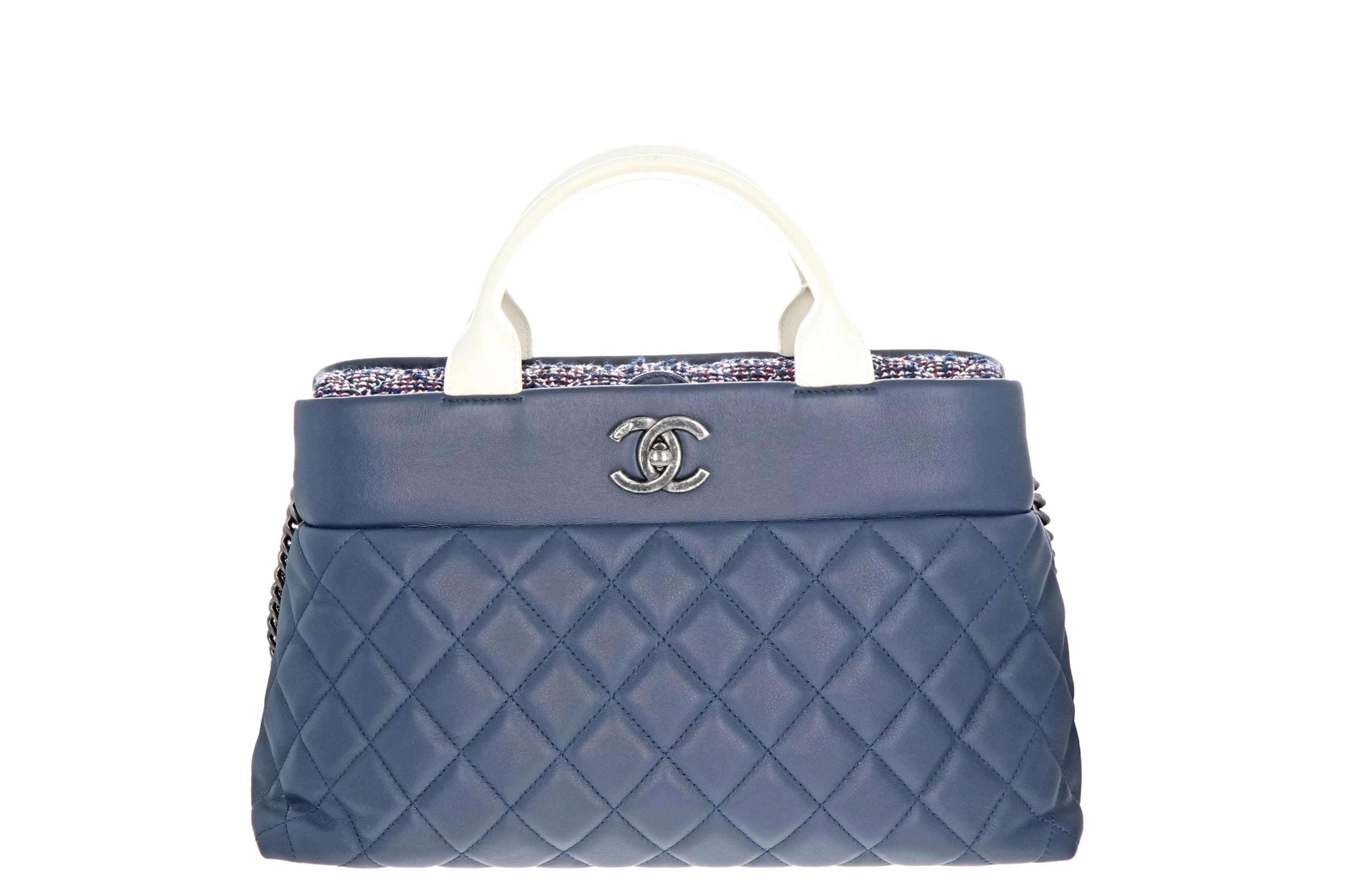 Chanel Blue Matelasse Hand 2Way Should Bag Leather Tweed