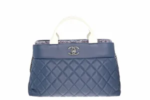 Chanel Blue Matelasse Hand 2Way Should Bag Leather Tweed
