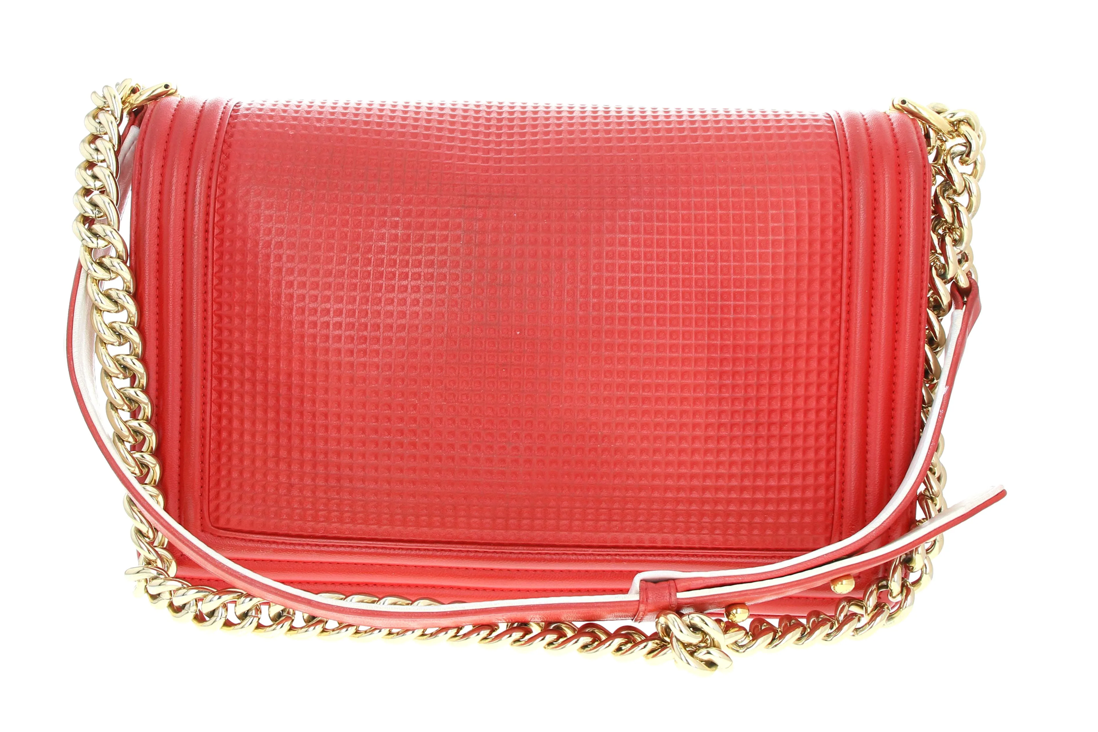 Chanel Boy Flap Bag Cube Embossed Lambskin Old Medium Red