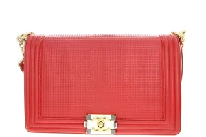 Chanel Boy Flap Bag Cube Embossed Lambskin Old Medium Red