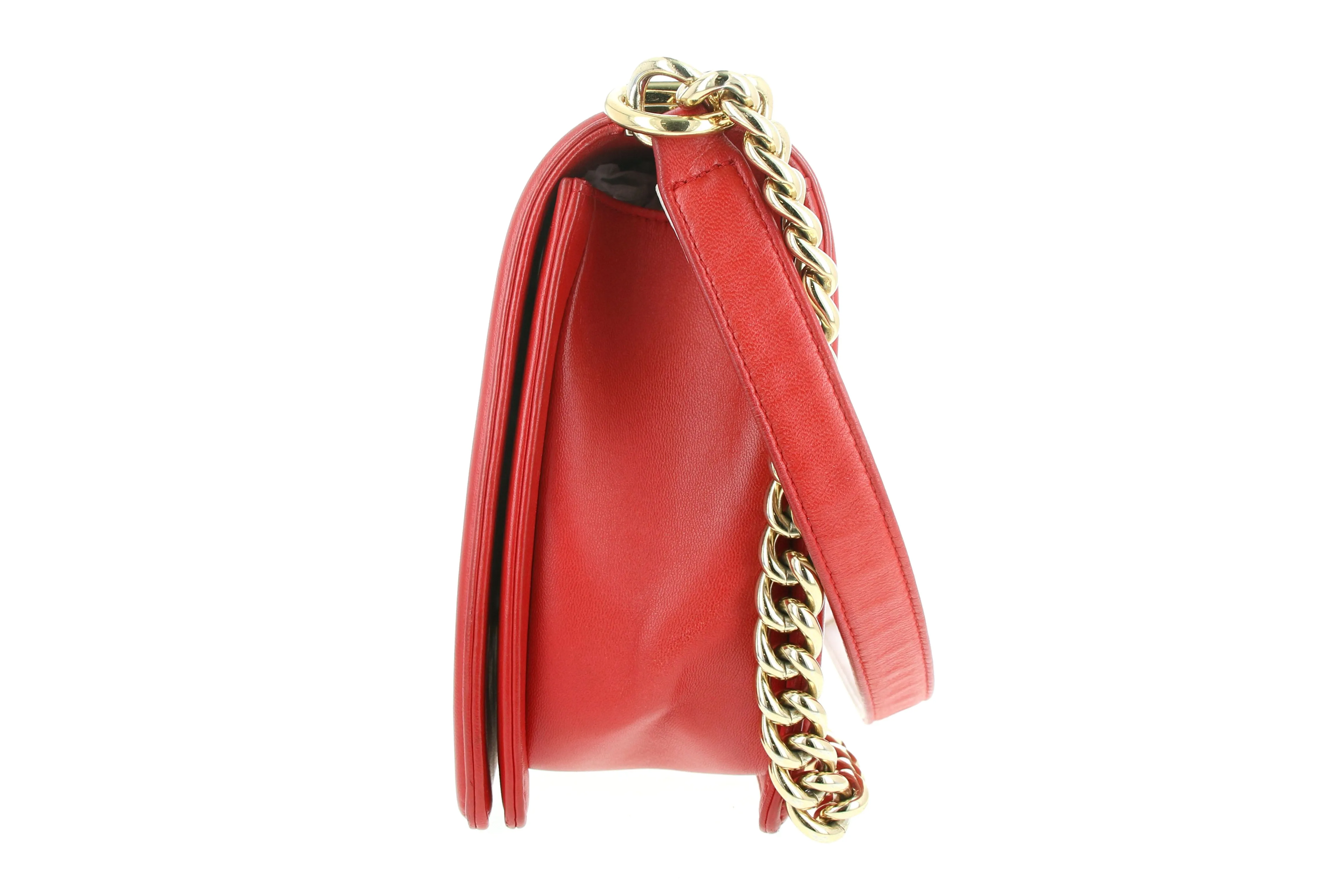Chanel Boy Flap Bag Cube Embossed Lambskin Old Medium Red