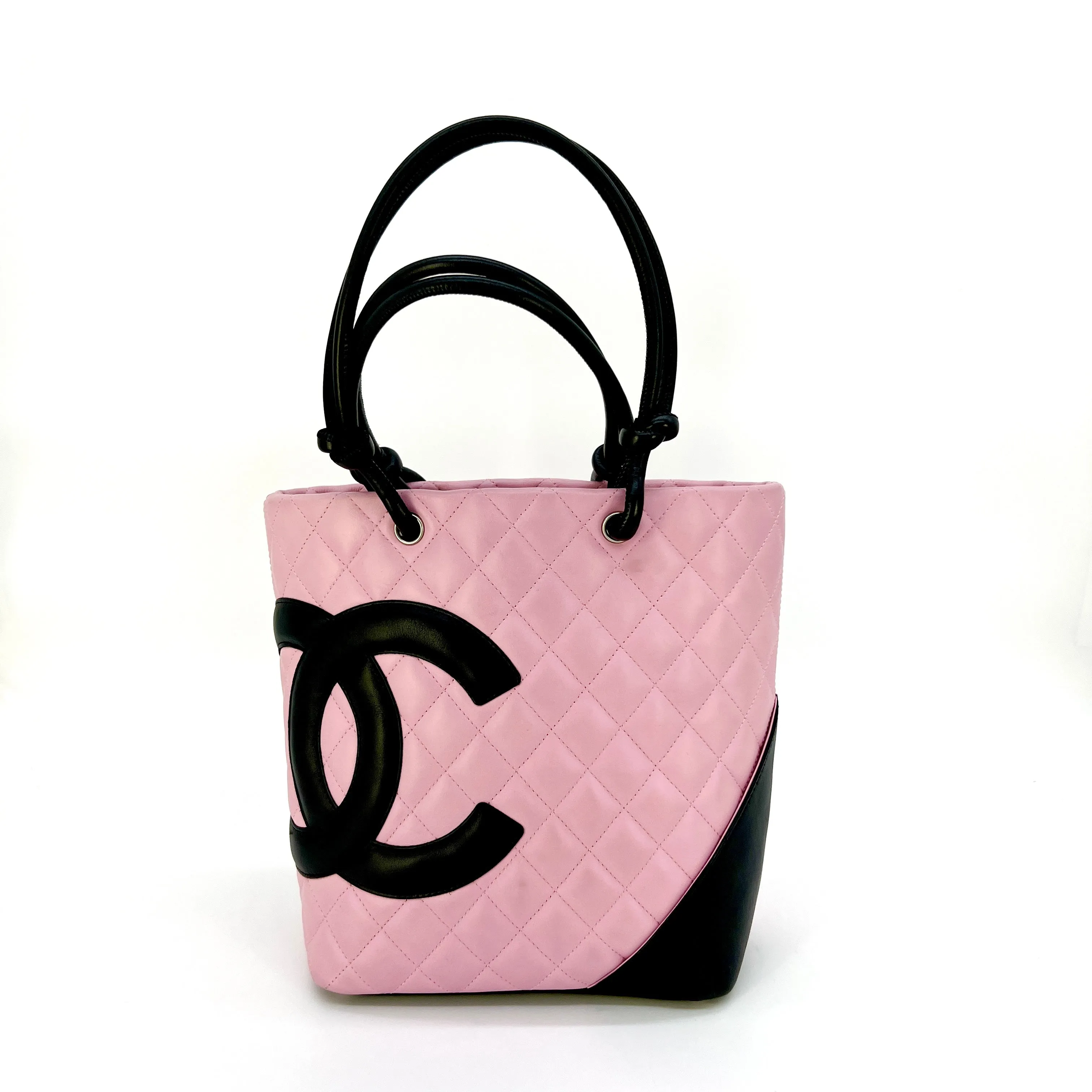 CHANEL Calfskin Quilted Medium Cambon Tote Pink Black [Guaranteed Authentic]