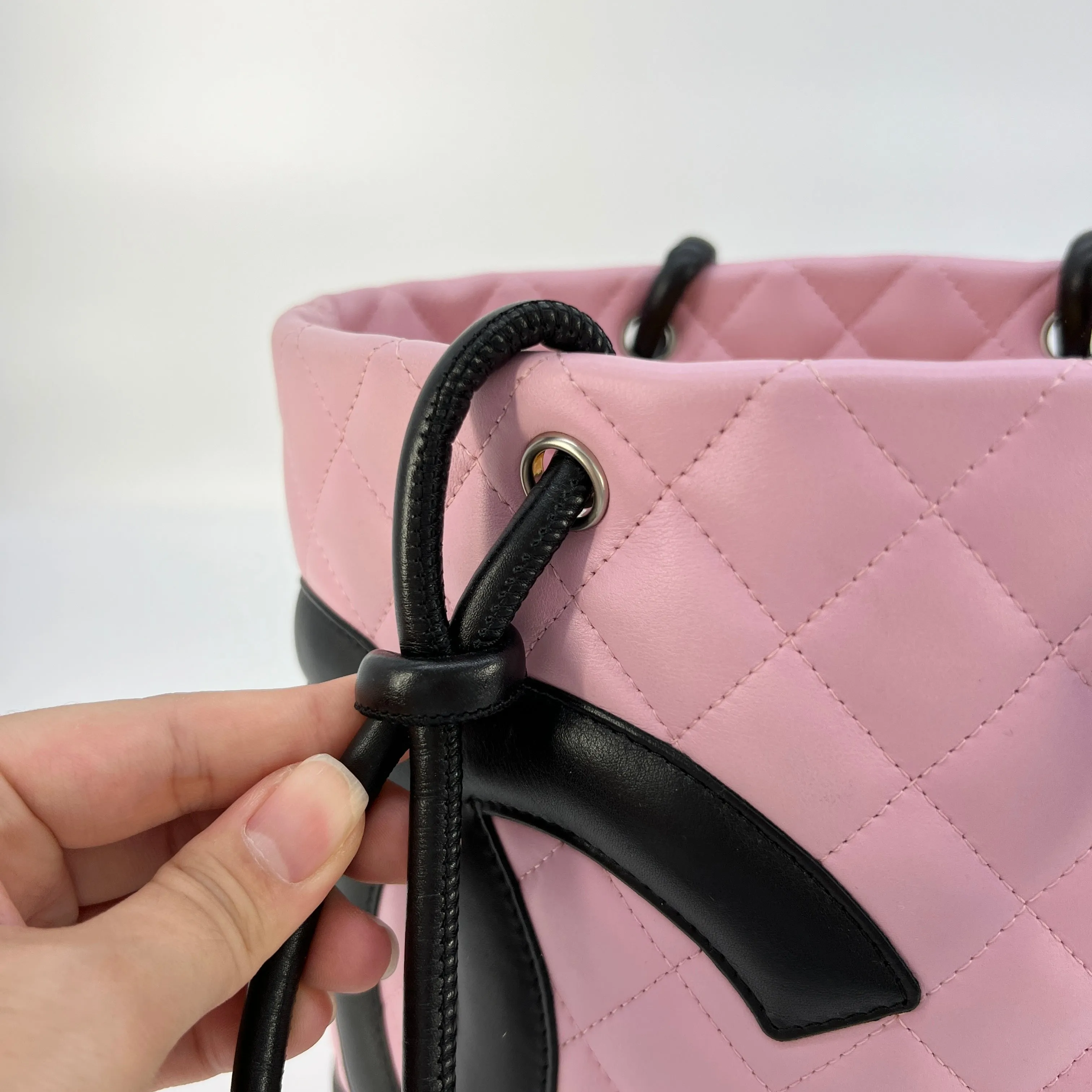 CHANEL Calfskin Quilted Medium Cambon Tote Pink Black [Guaranteed Authentic]
