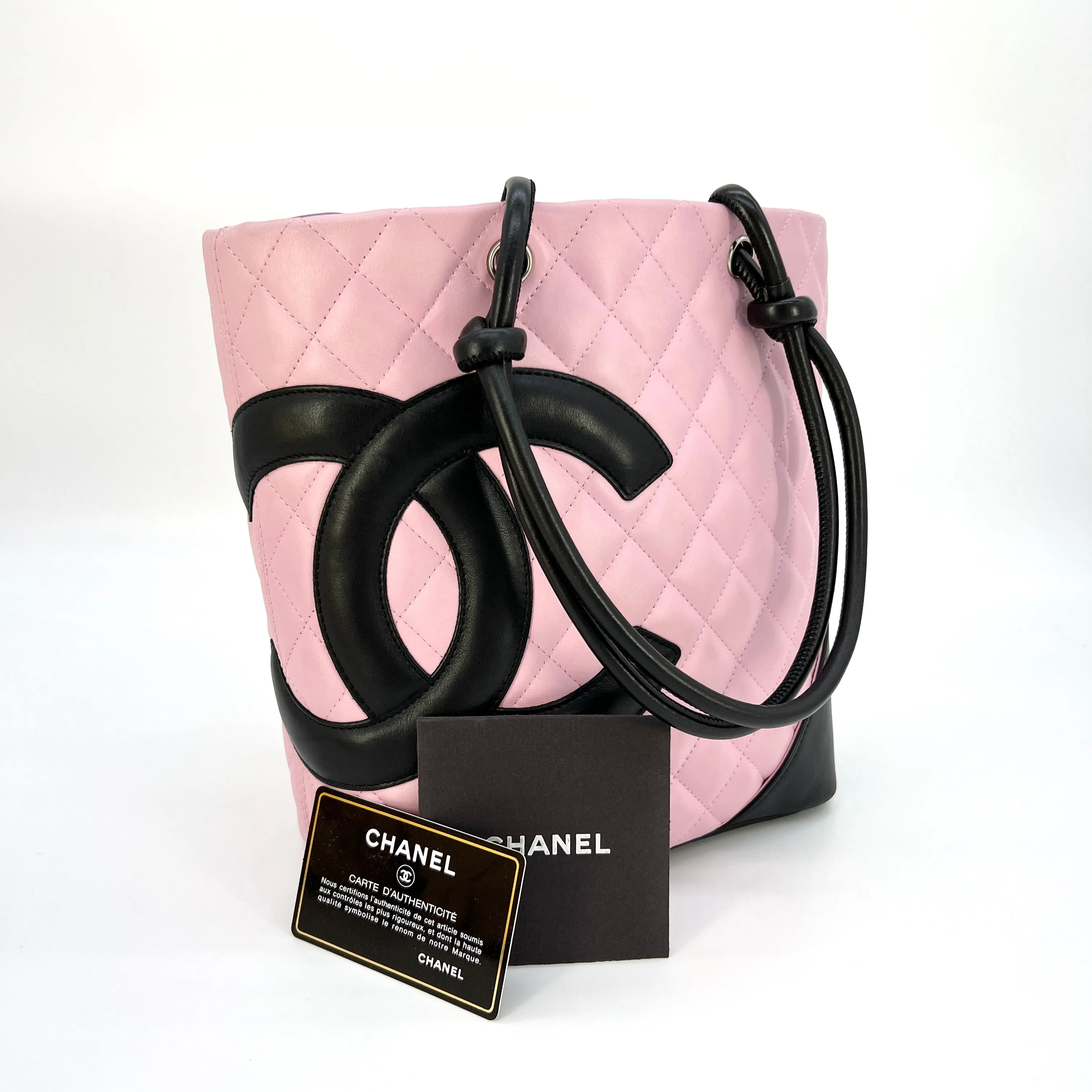 CHANEL Calfskin Quilted Medium Cambon Tote Pink Black [Guaranteed Authentic]