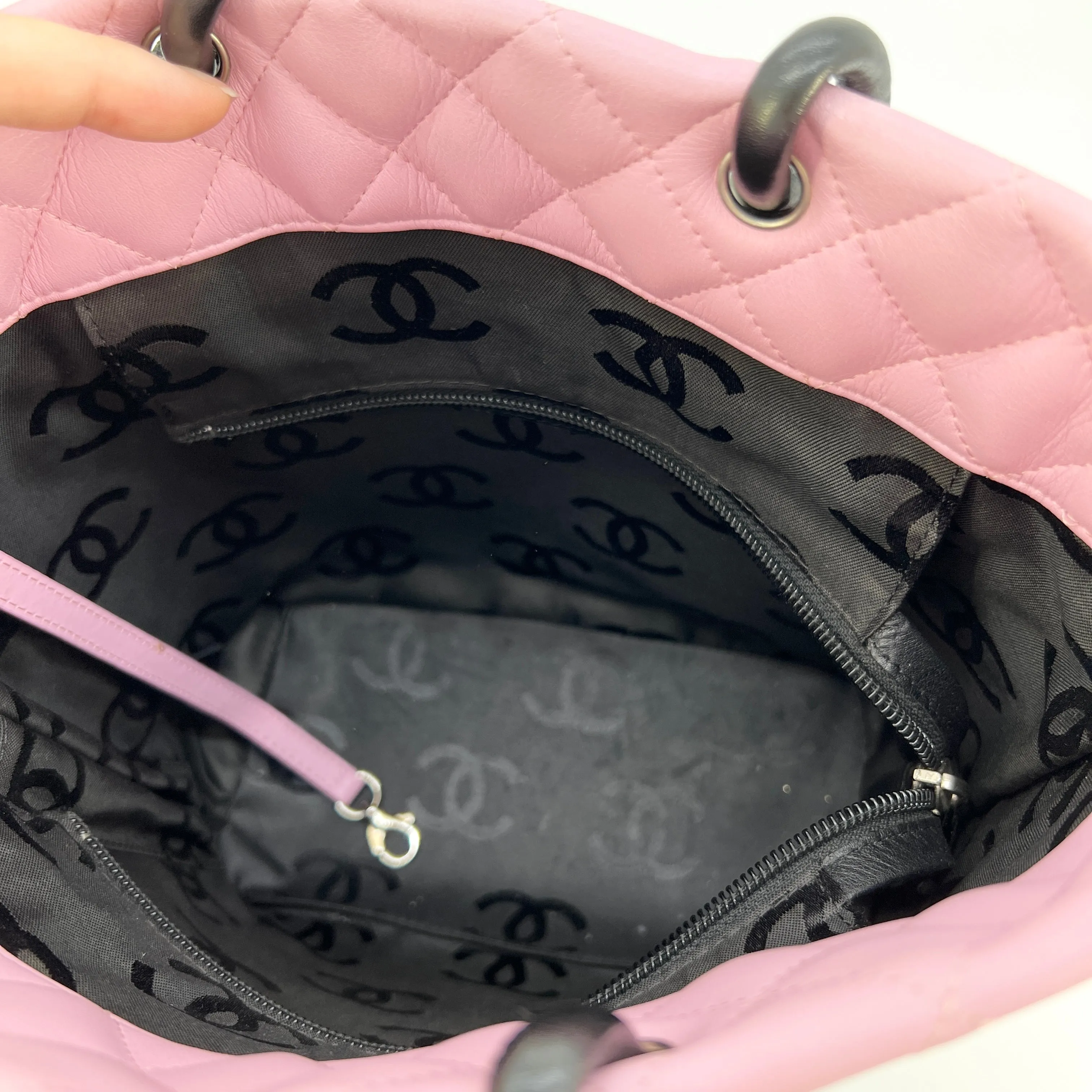 CHANEL Calfskin Quilted Medium Cambon Tote Pink Black [Guaranteed Authentic]
