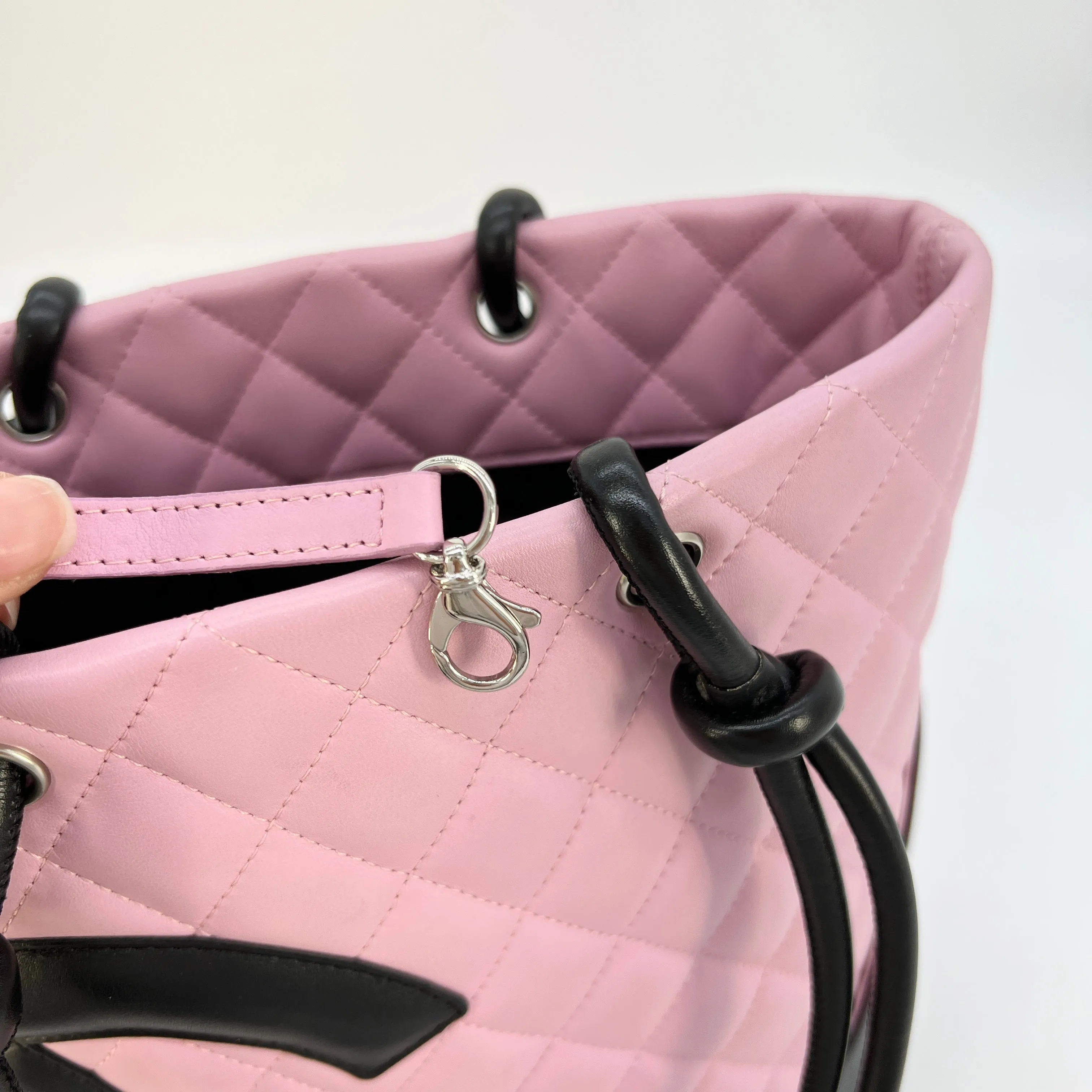 CHANEL Calfskin Quilted Medium Cambon Tote Pink Black [Guaranteed Authentic]