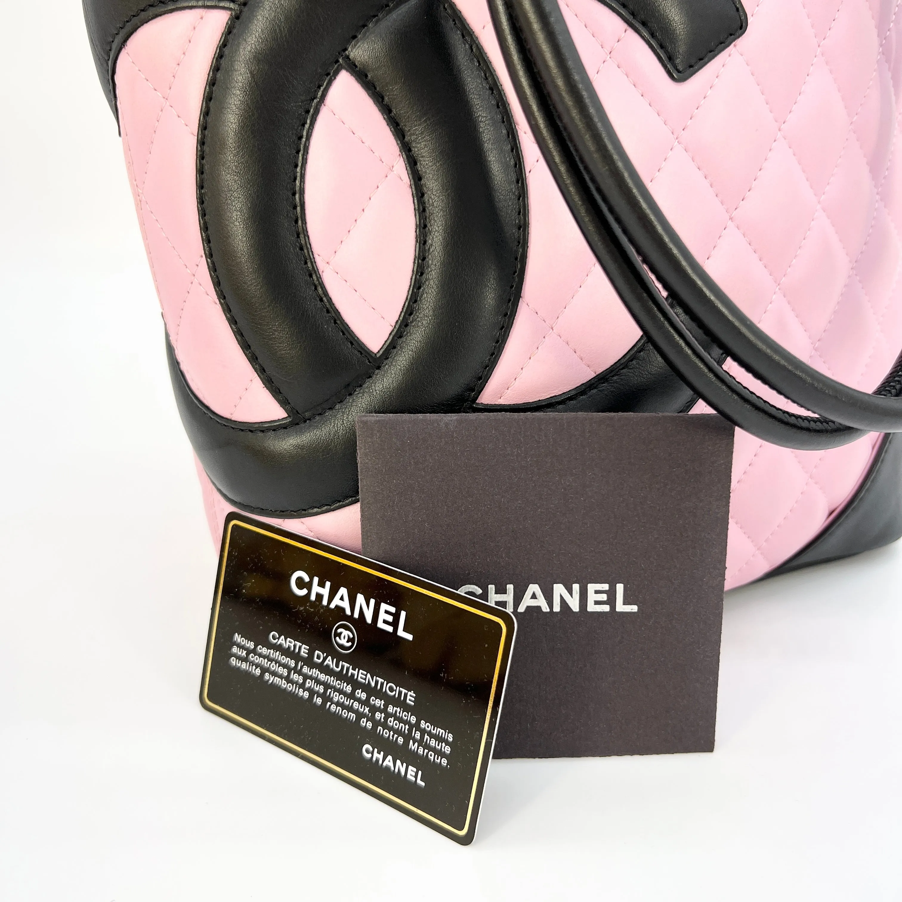 CHANEL Calfskin Quilted Medium Cambon Tote Pink Black [Guaranteed Authentic]