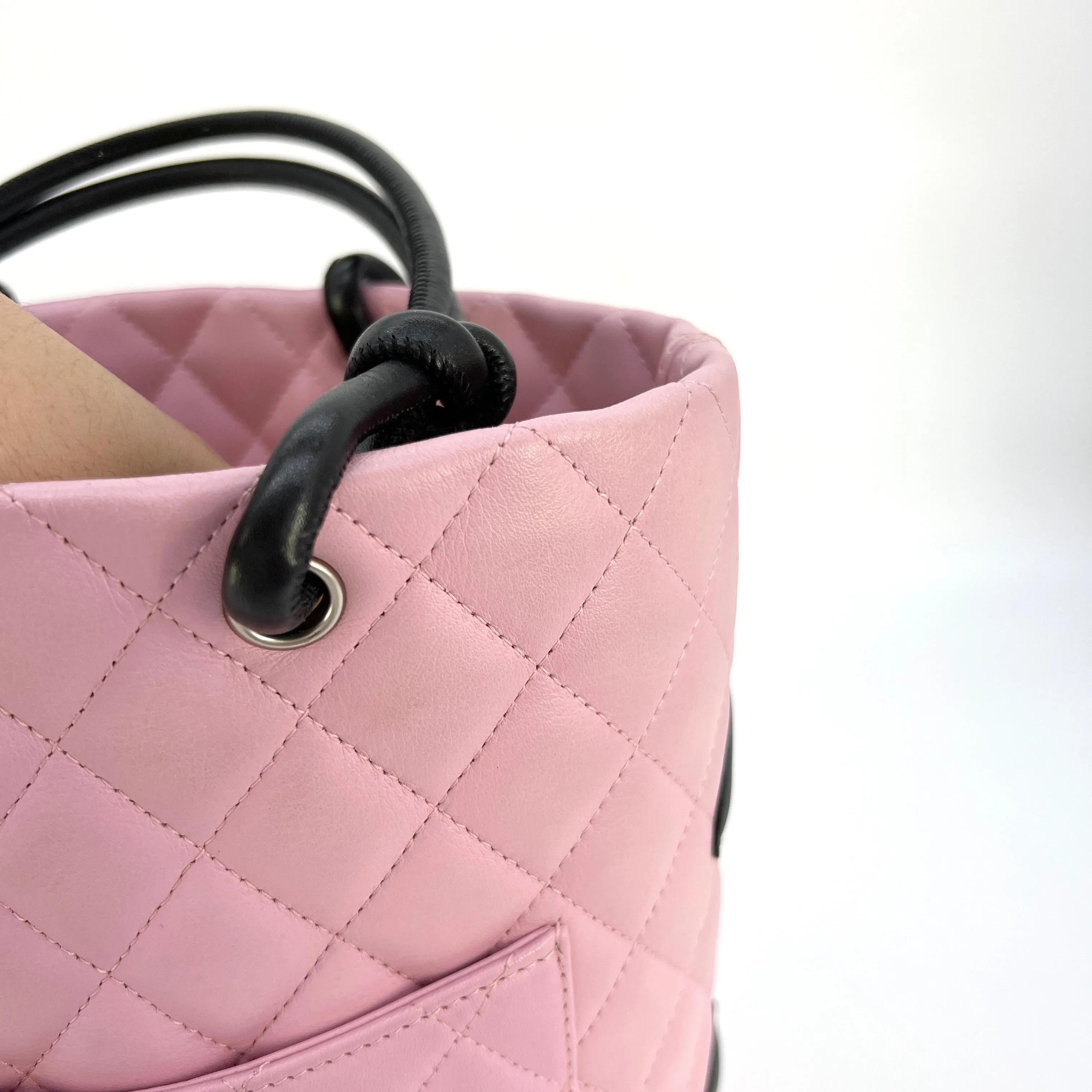 CHANEL Calfskin Quilted Medium Cambon Tote Pink Black [Guaranteed Authentic]