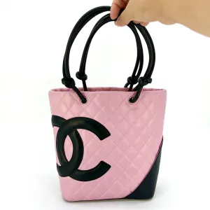 CHANEL Calfskin Quilted Medium Cambon Tote Pink Black [Guaranteed Authentic]