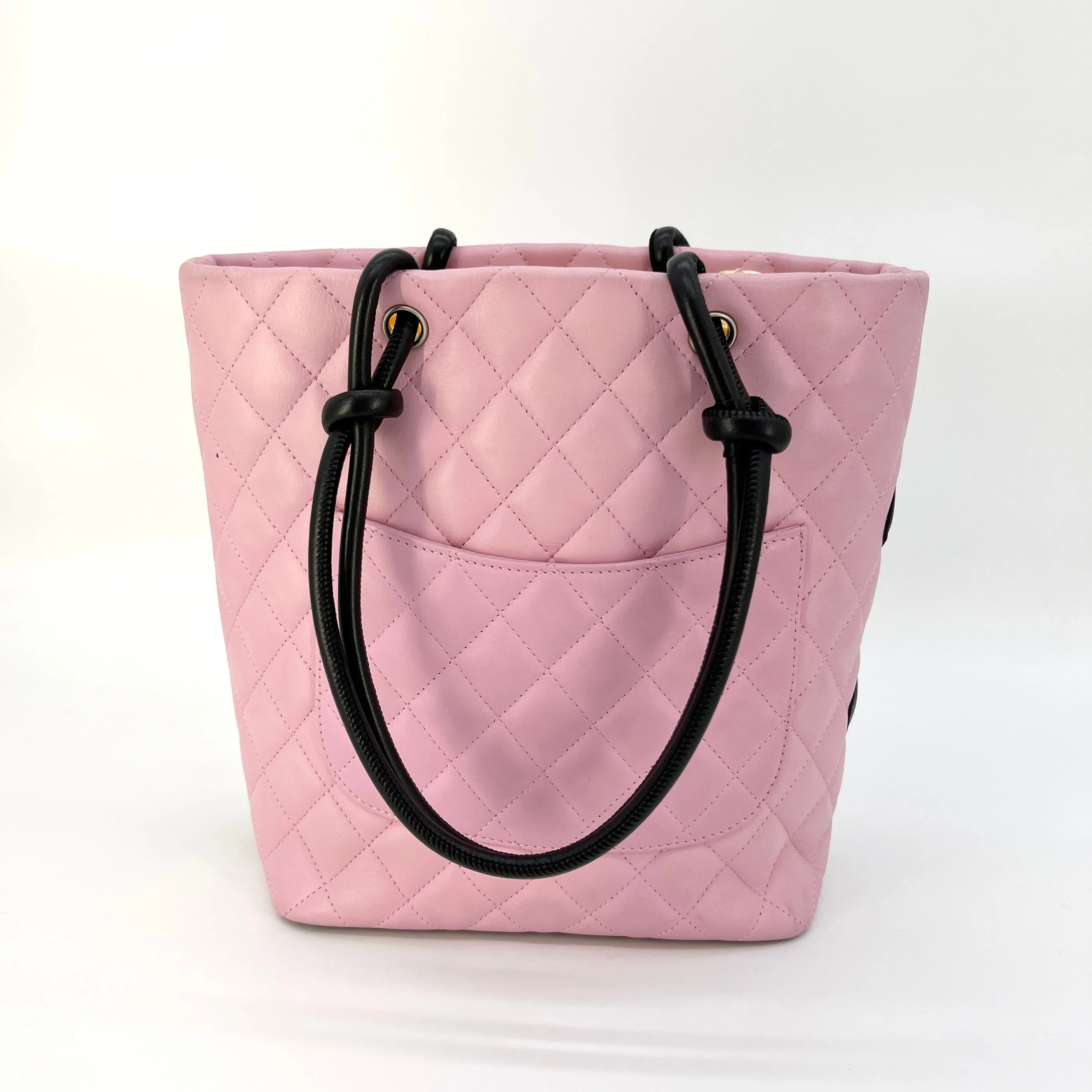 CHANEL Calfskin Quilted Medium Cambon Tote Pink Black [Guaranteed Authentic]