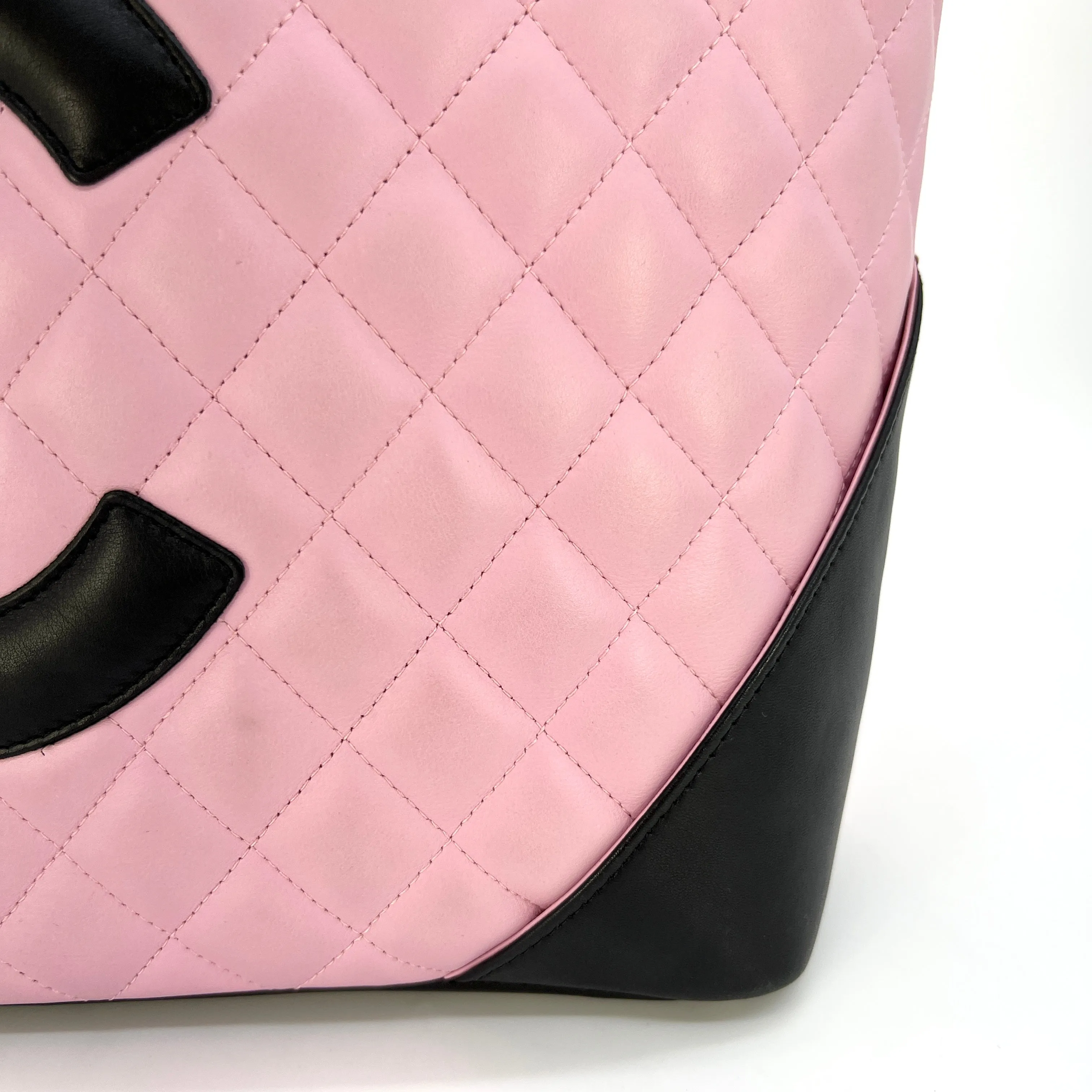 CHANEL Calfskin Quilted Medium Cambon Tote Pink Black [Guaranteed Authentic]