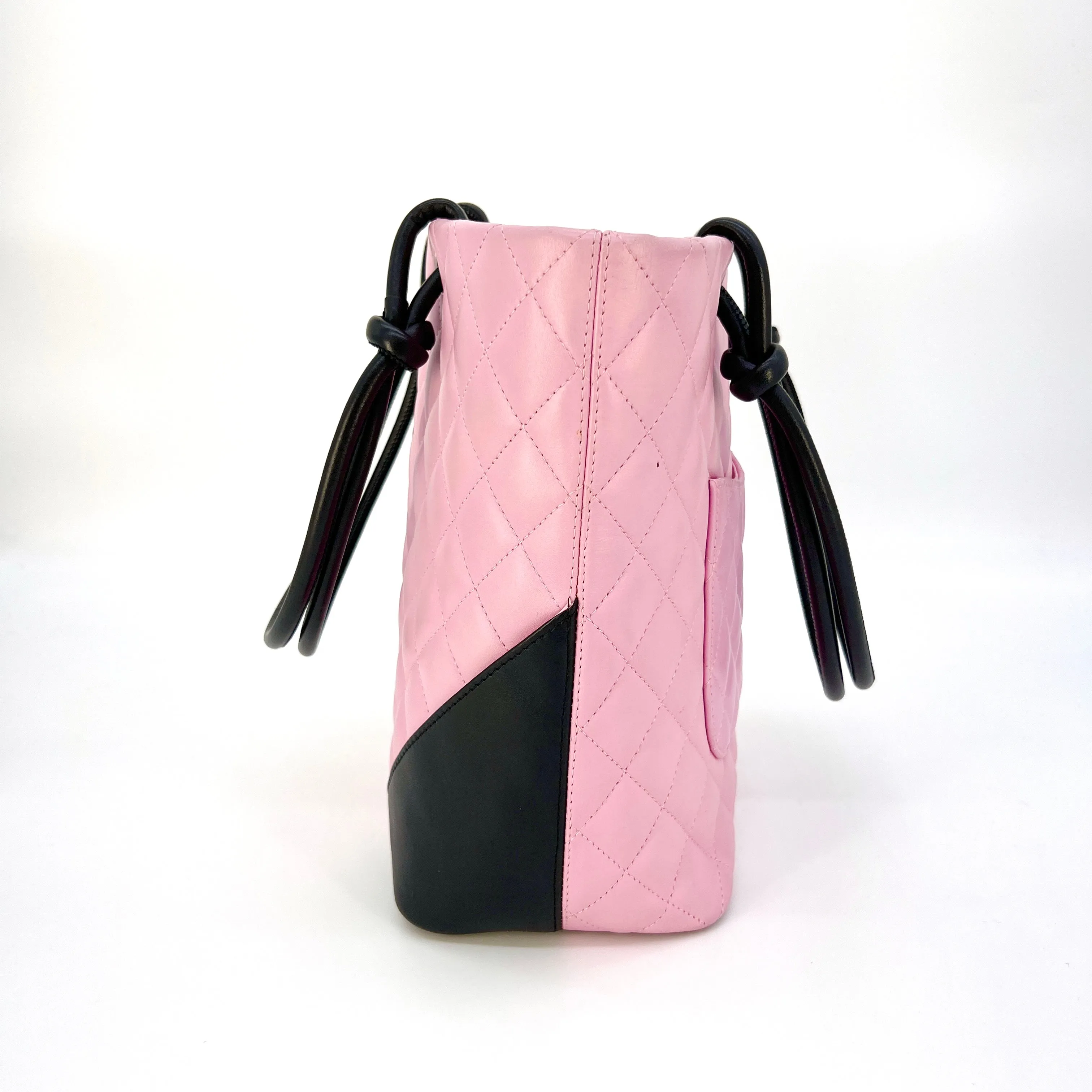 CHANEL Calfskin Quilted Medium Cambon Tote Pink Black [Guaranteed Authentic]