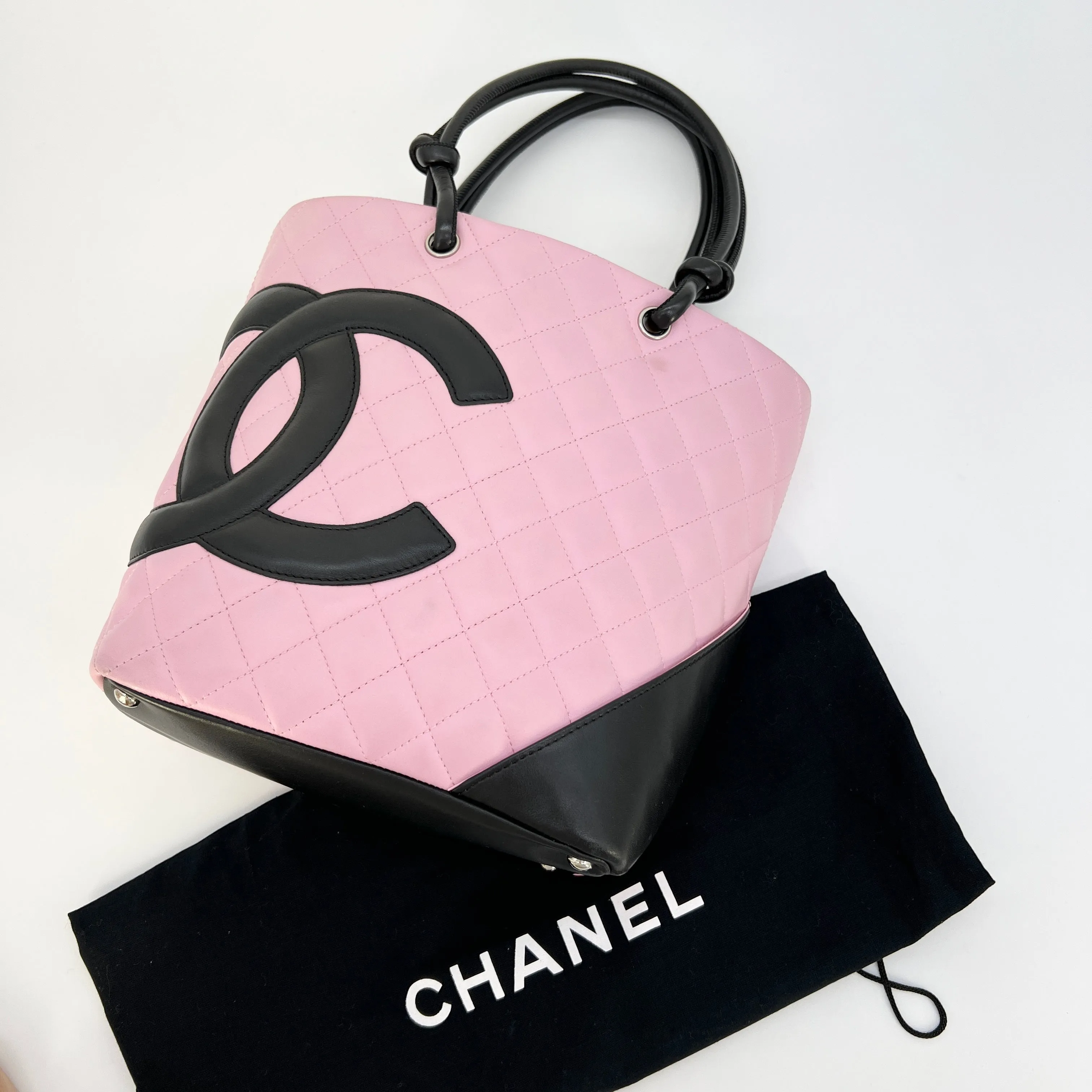 CHANEL Calfskin Quilted Medium Cambon Tote Pink Black [Guaranteed Authentic]