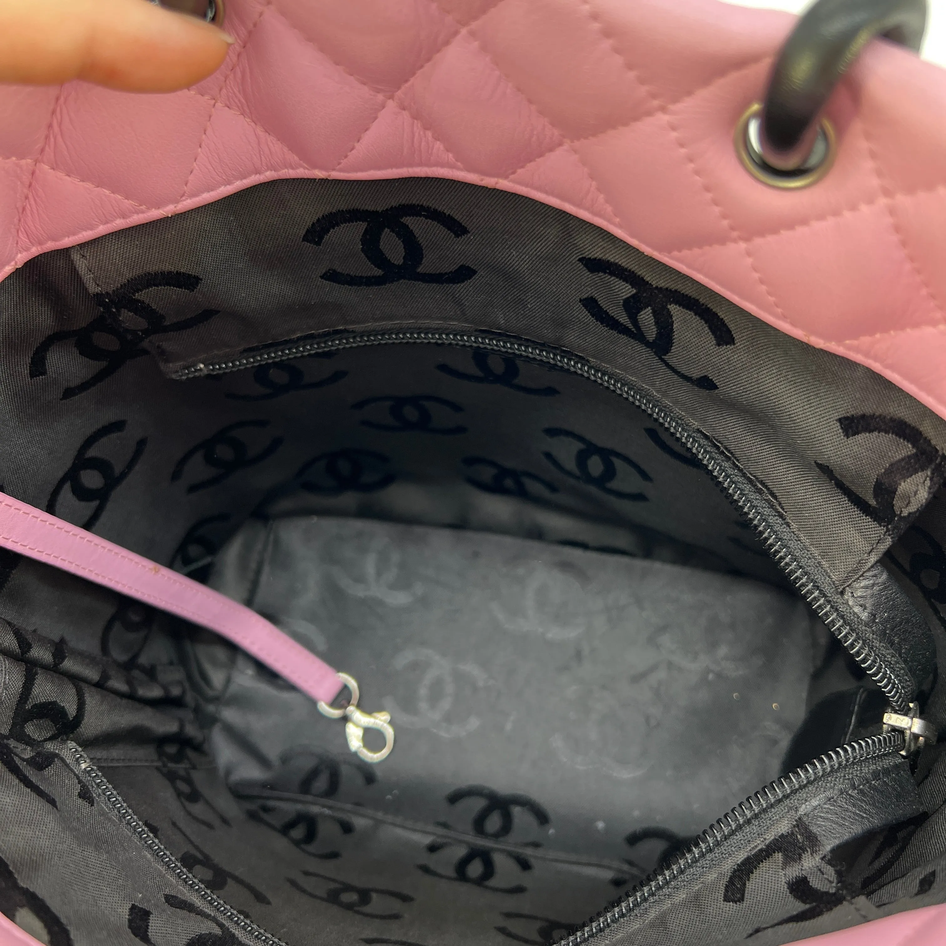CHANEL Calfskin Quilted Medium Cambon Tote Pink Black [Guaranteed Authentic]